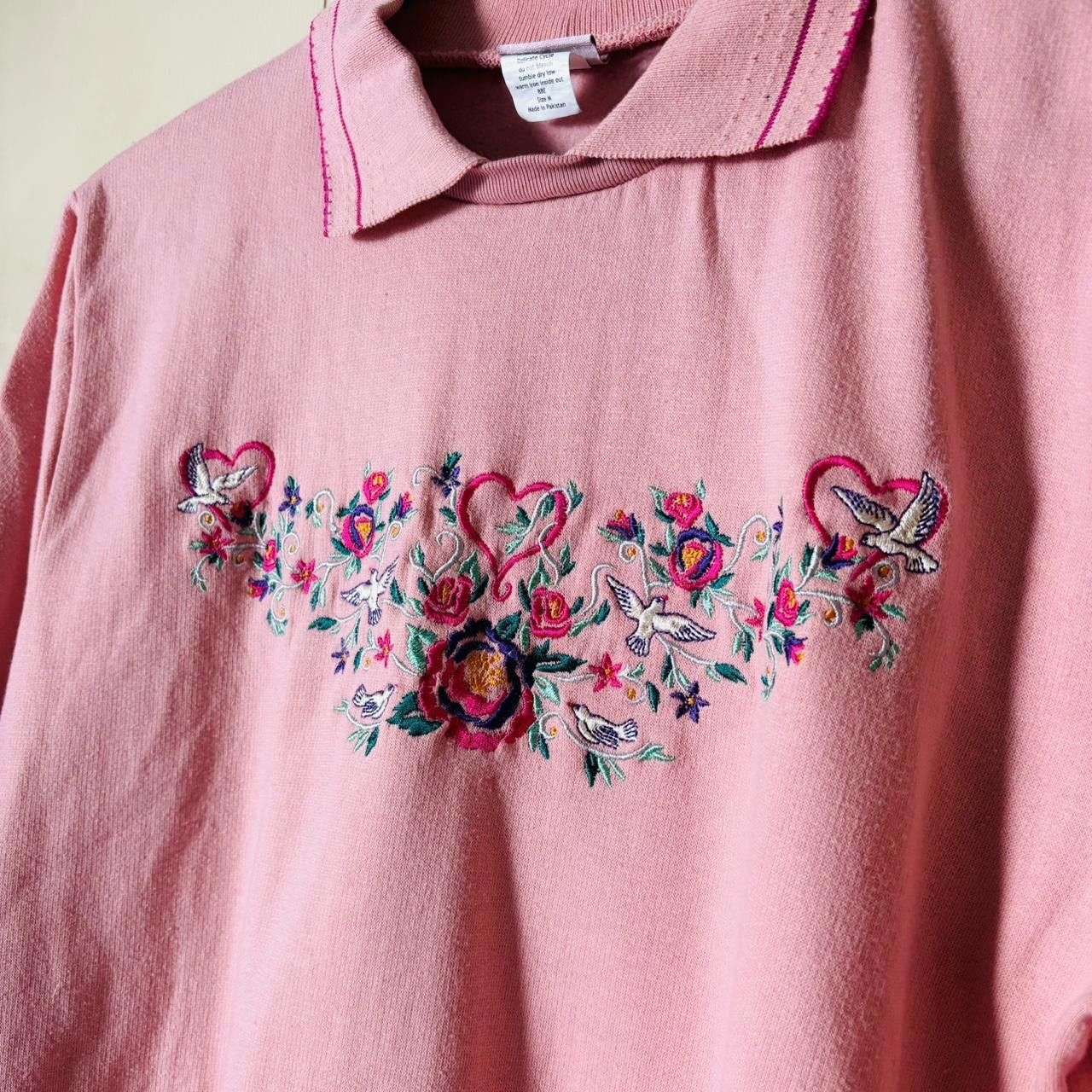 Vintage Vintage 80s Women's Pink Cottage Coquette Sweatshirt Size M / US 6-8 / IT 42-44 - 2 Thumbnail