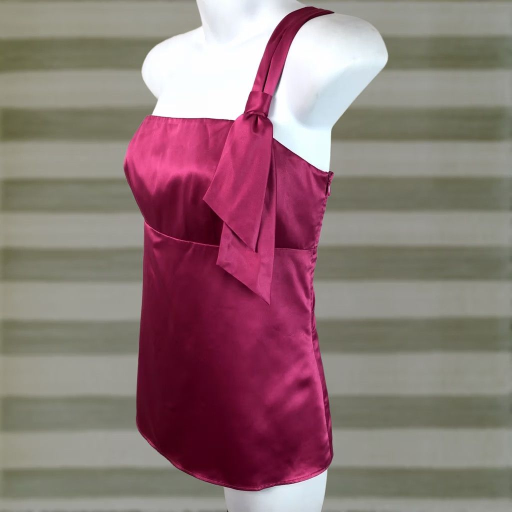 Ann Taylor Ann Taylor Loft Camisole Satin Top One Shoulder Tie Pink 8P ShelfBra Women Dress Formal Party/Cocktail Wedding Satin Blouse Size M / US 6-8 / IT 42-44 - 1 Thumbnail