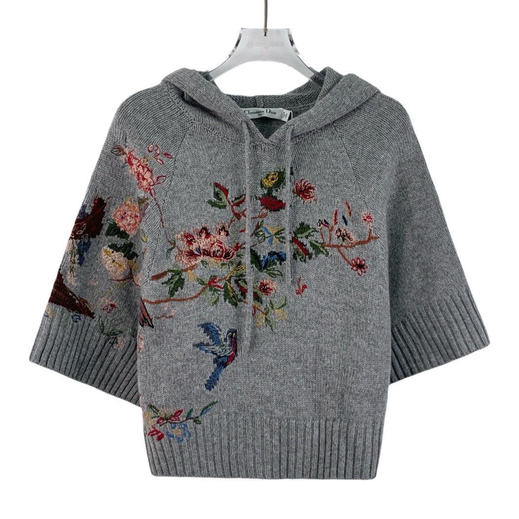 Dior Dior Gray Floral Print Cashmere Hooded Drawstring Sweater Size XS / US 0-2 / IT 36-38 - 1 Thumbnail