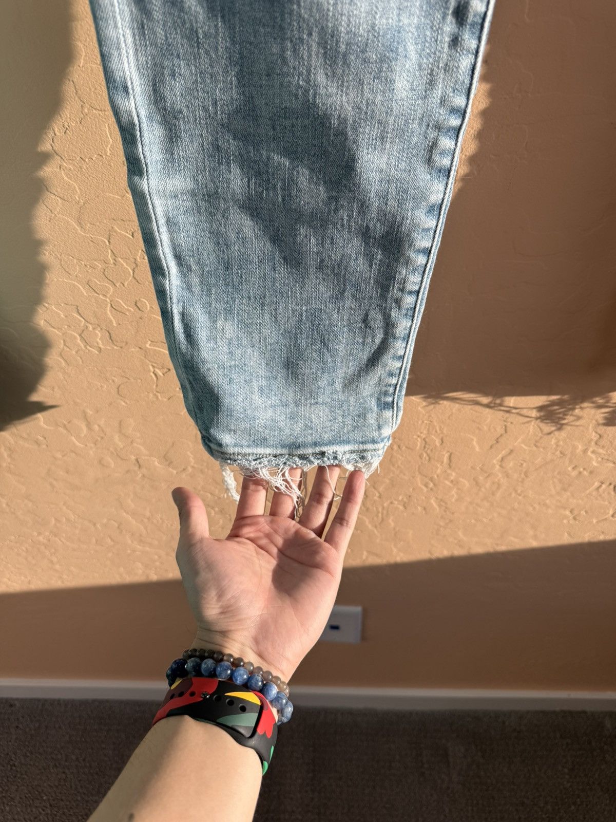 American Eagle Outfitters American Eagle Light Wash Distressed Hem Jeans - Size 29 Size US 29 - 2 Thumbnail