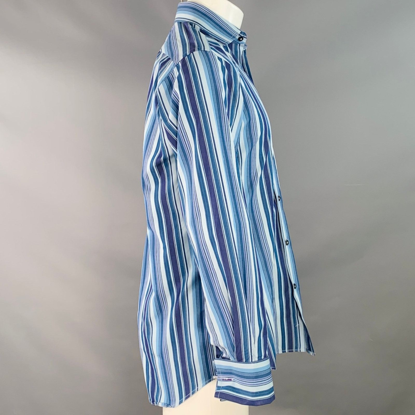 Paul Smith Size S Blue Navy Stripe Cotton French Cuff Long Sleeve Shirt Size US S / EU 44-46 / 1 - 3 Thumbnail