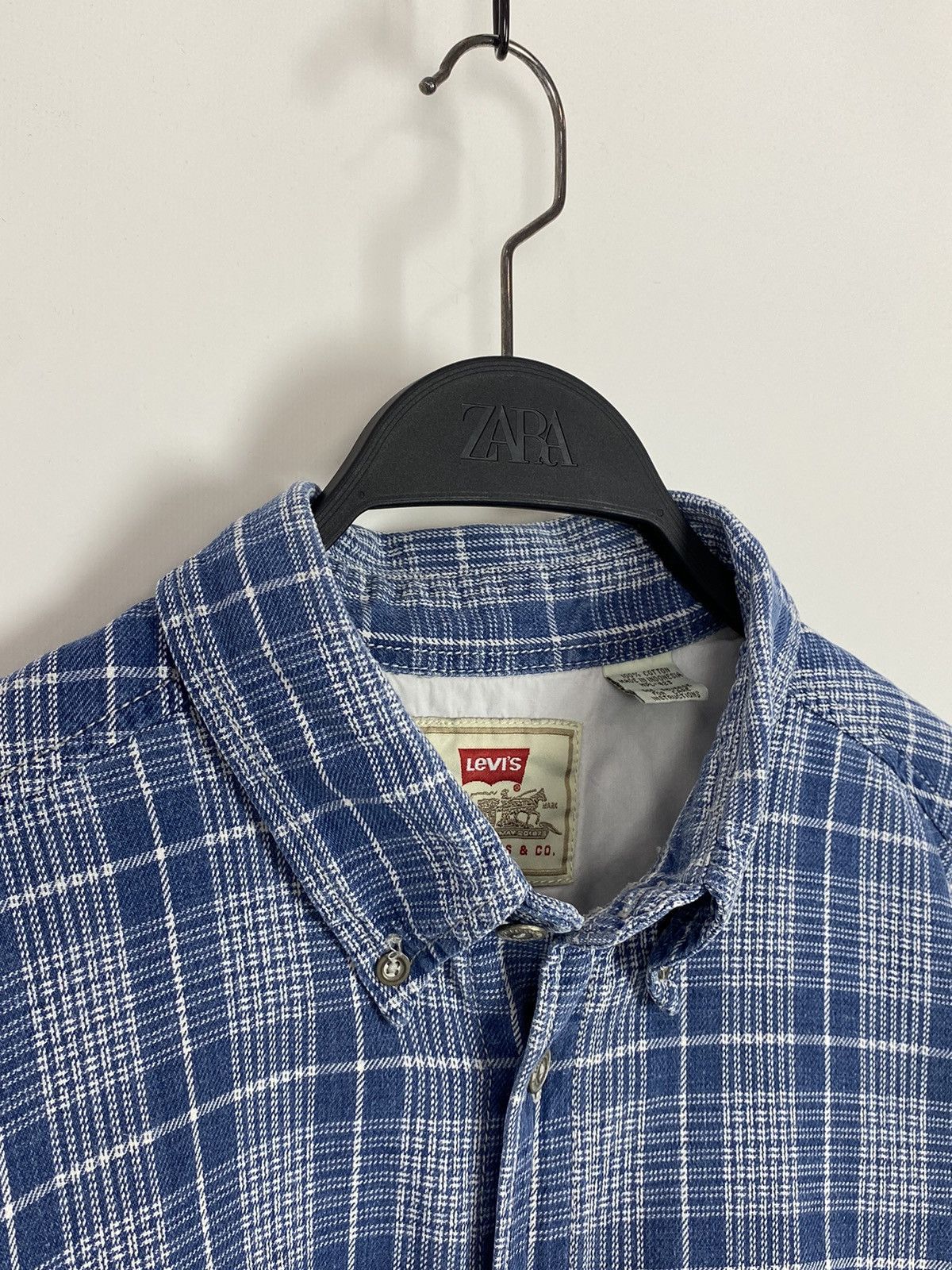 Levi's 1990’s Vintage Levi’s Blue Tab Checkered Denim Button Up Size US L / EU 52-54 / 3 - 5 Thumbnail