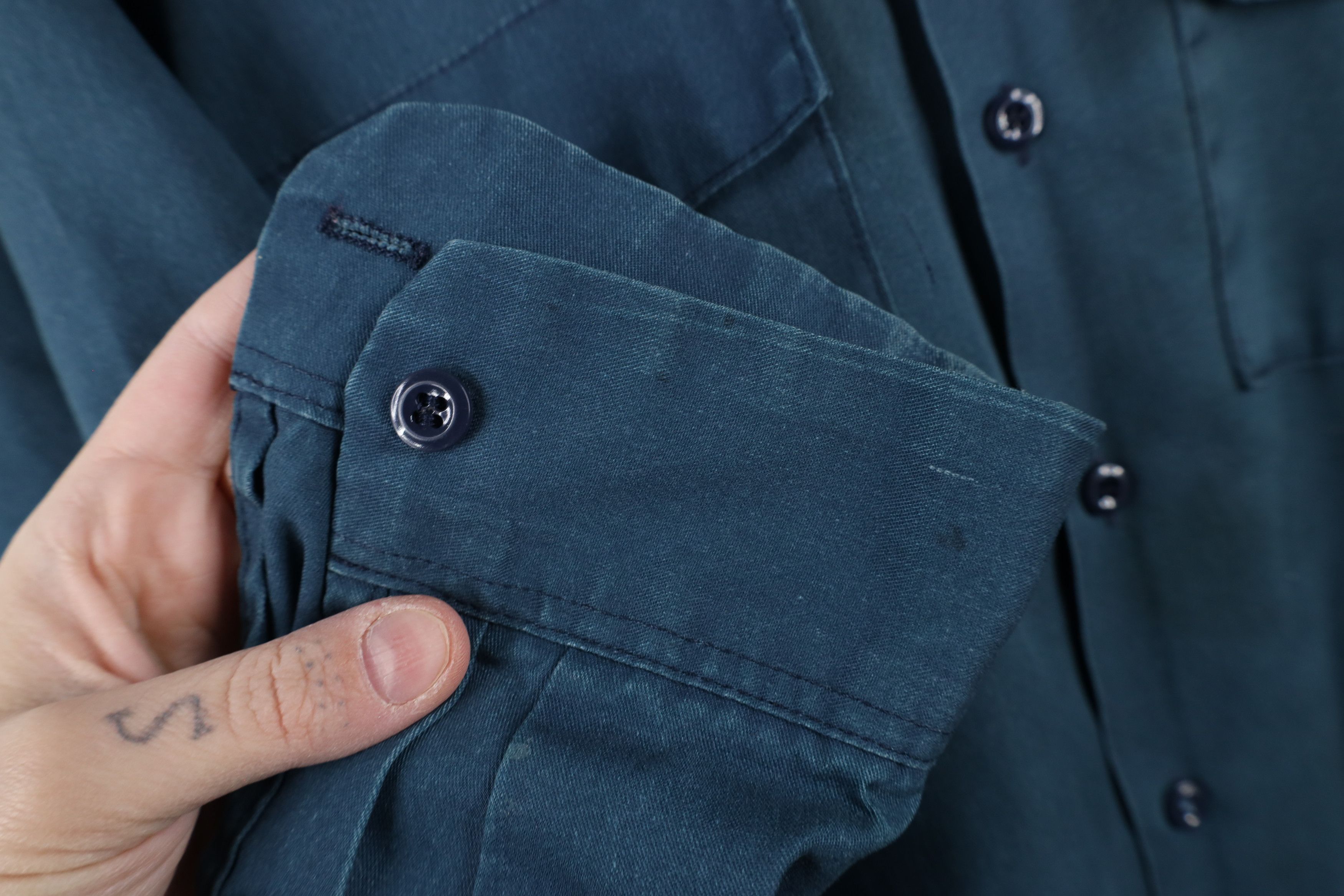 Dickies × Vintage Vintage 90s Dickies Thrashed Workwear Button Shirt Teal USA Size US M / EU 48-50 / 2 - 9 Thumbnail