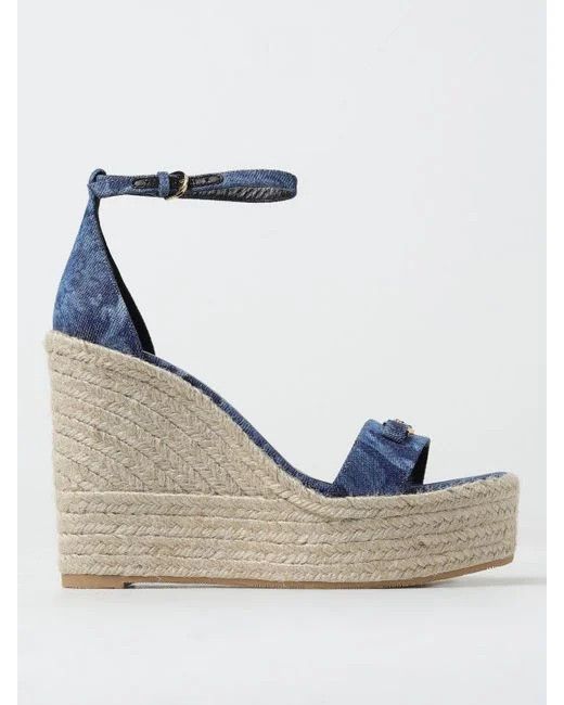Versace o1s22i1n1024 Denim Barocco Wedge Sandals in Blue Size US 7 / IT 37 - 1 Thumbnail