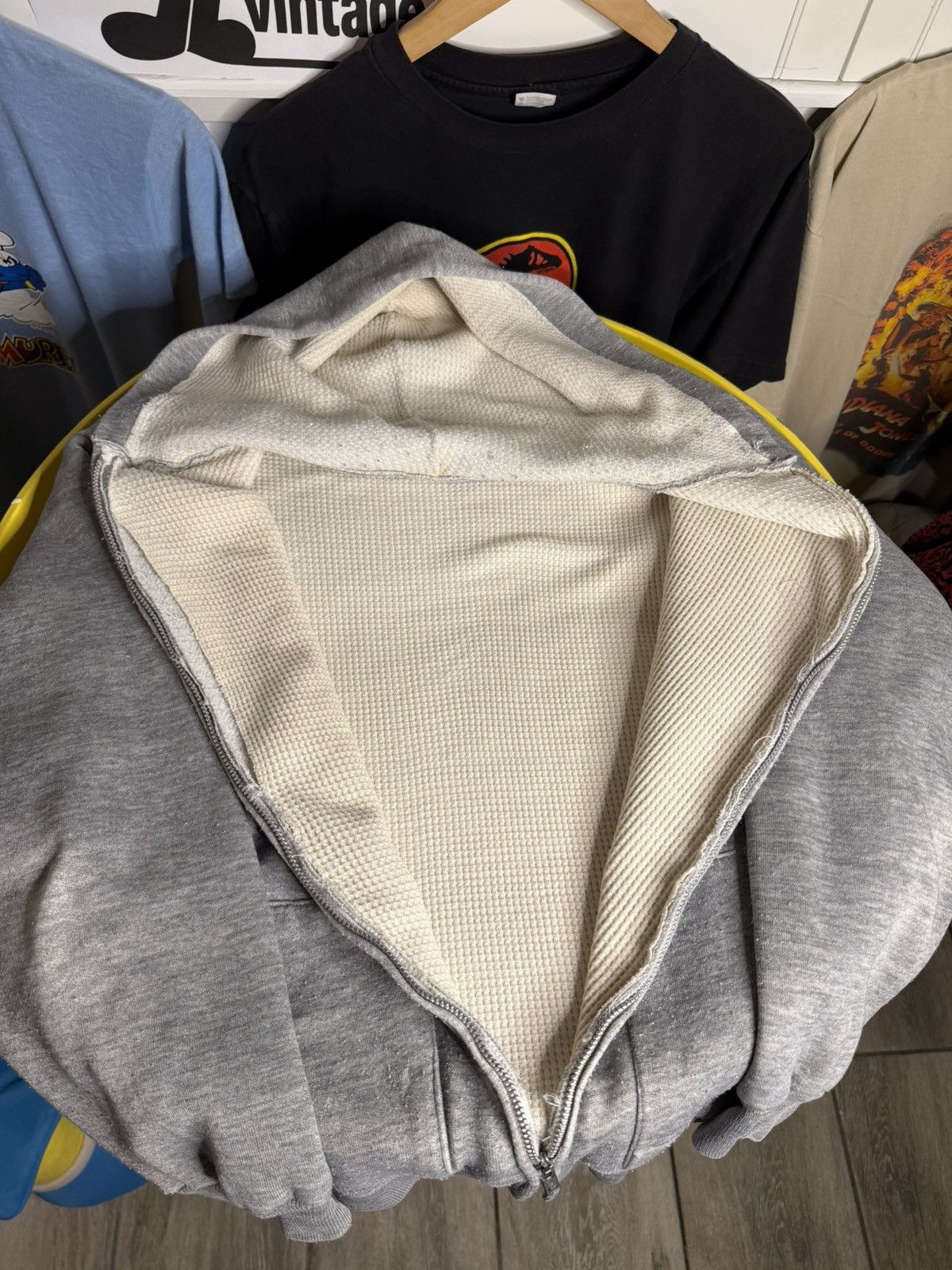 Vintage 1950s grey thermal lined zipup distressed hoodie Size US M / EU 48-50 / 2 - 5 Thumbnail