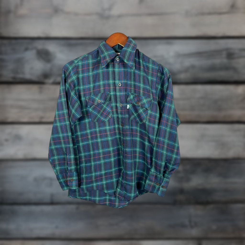 Levi's VINTAGE Levi's Western Shirt Adult Small Green Plaid 70s Cotton Flannel Workwear Mens Size US S / EU 44-46 / 1 - 1 Thumbnail