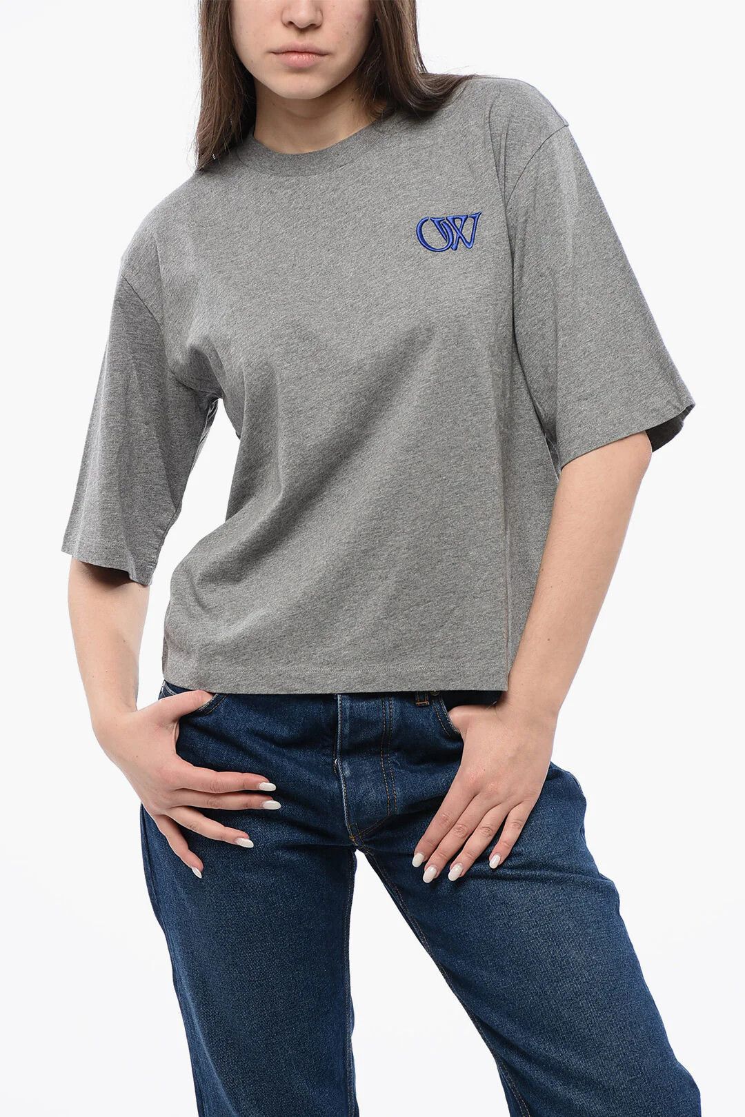 Off-White og1mm0426 Cotton Crewneck T-Shirt in Grey Size L / US 10 / IT 46 - 1 Thumbnail