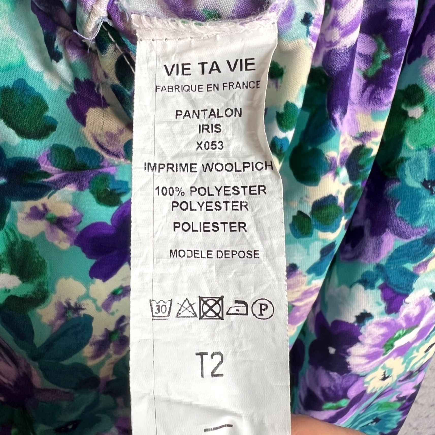 Vintage VIE TA VIE Paris Floral Print Pants Polyester Womens Size 2 - Purple Wide-Leg Ankle 28in Inseam 26in Waist Vintage/Used Size 26" / US 2 / IT 38 - 3 Thumbnail