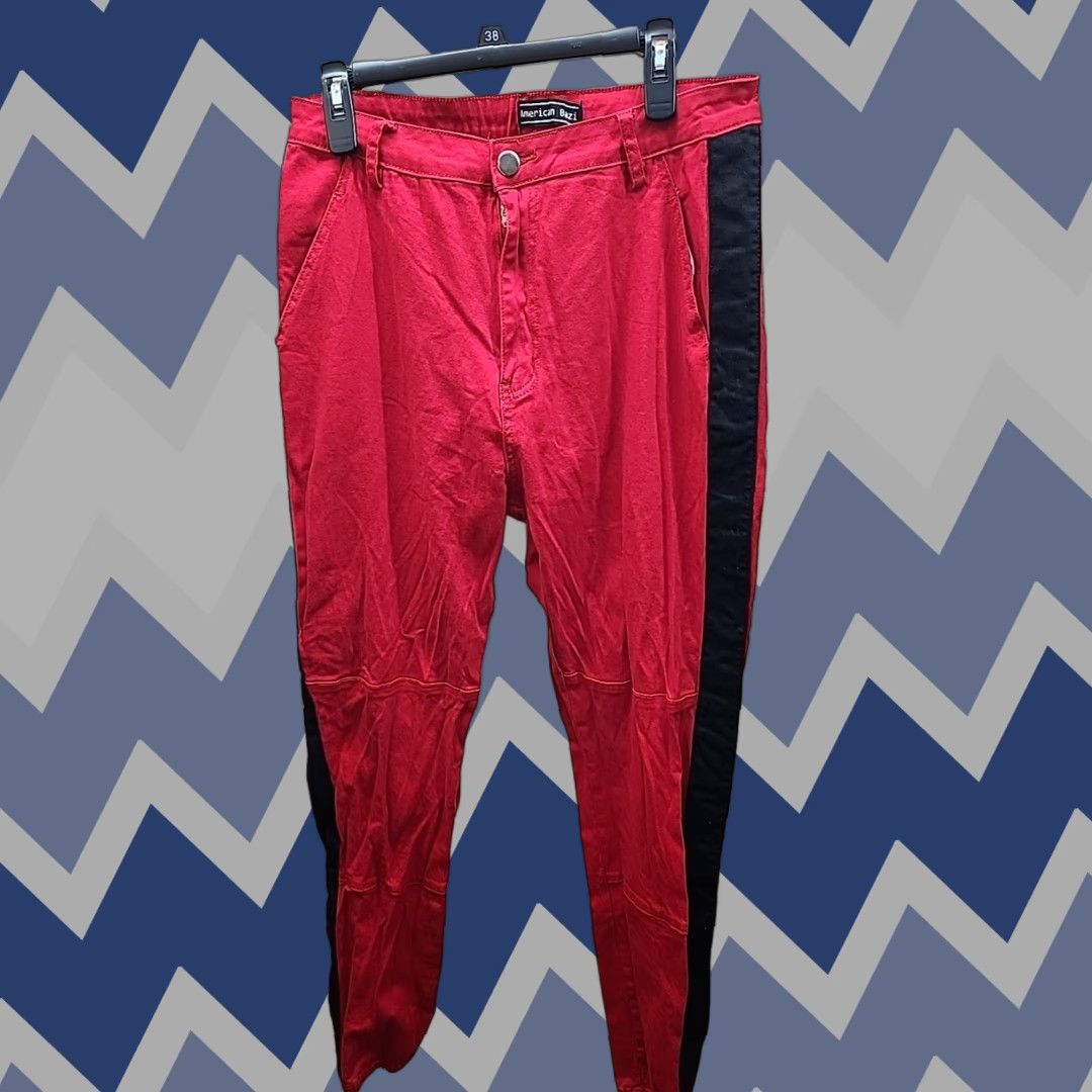 Denime VINTAGE American Bazi Red Denim Joggers Jeans Black Military Stripe Woman’s Sz: 2X Size 40" / US 18 - 1 Thumbnail