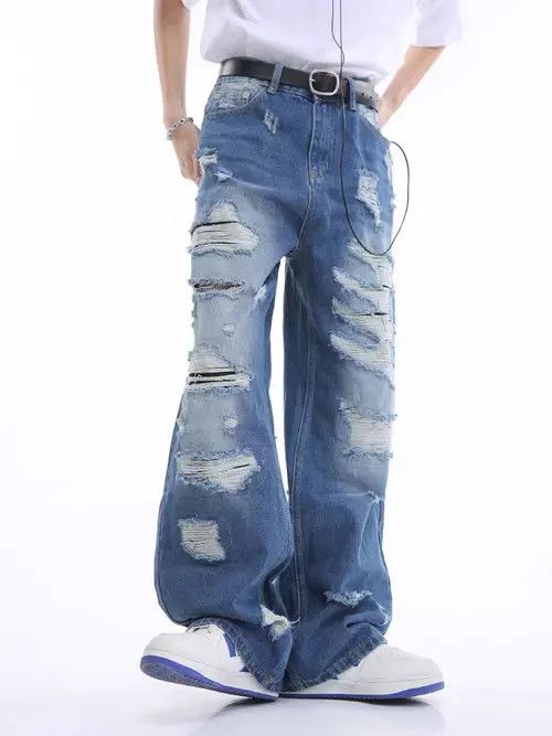 Japanese Brand Vintage high street ripped loose jeans Size US 32 / EU 48 - 1 Thumbnail