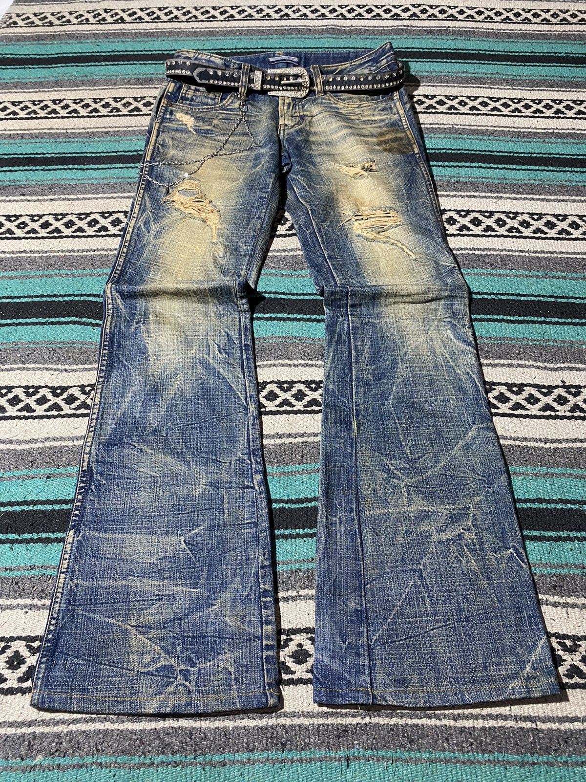 Beauty Beast 2000s Ozz First Mud Distressed Flare Denim Size US 29 - 1 Thumbnail