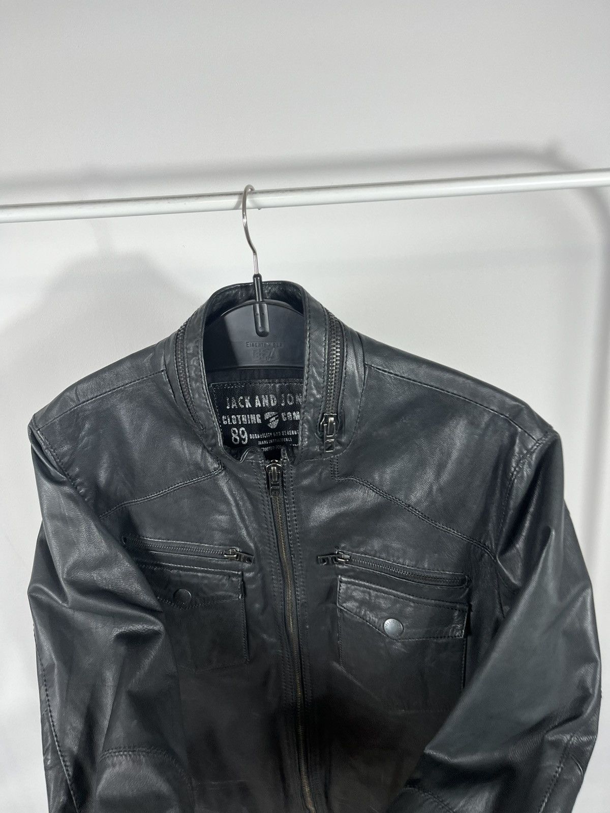 Jack & Jones Jack & Jones Black Goat Leather Biker Jacket Size S Size US S / EU 44-46 / 1 - 6 Thumbnail
