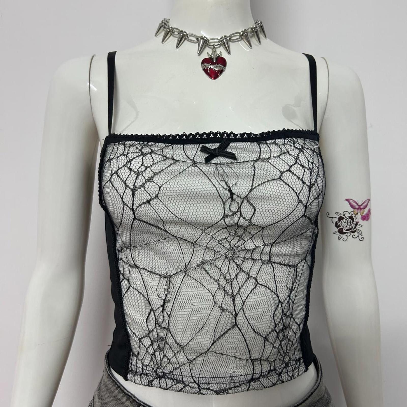Other Spider Web Corset Tank Top White Corset Style Shirt 🕸️🕷️ Size S / US 4 / IT 40 - 2 Thumbnail