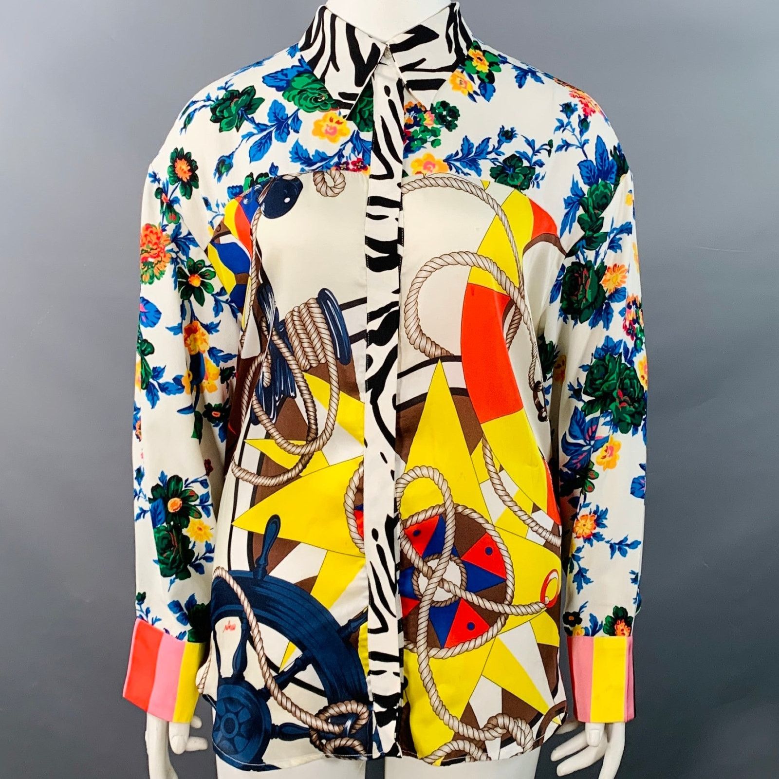 MSGM MSGM Polyester Viscose Nautical Stripe Button Up Shirt Size XL / US 12-14 / IT 48-50 - 1 Thumbnail
