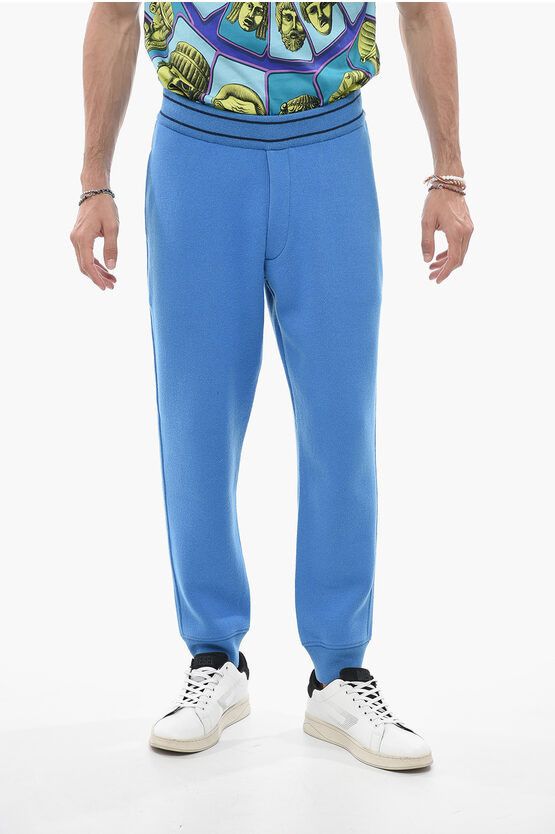 image of Alexander Mcqueen Cashmere Blend Sweatpants With Zipped Pockets in Blue, Men's (Size 33)