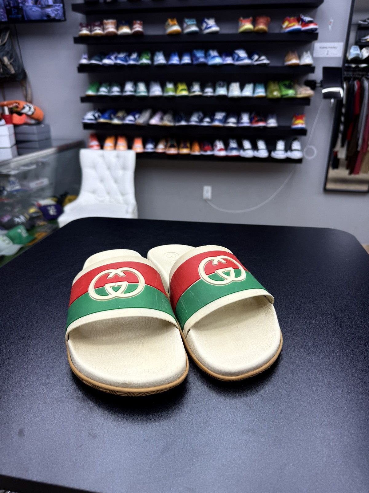 Gucci GUCCI Green Red Beige Interlocking GG Logo Slides sz 12 Size US 12 / EU 45 - 4 Thumbnail
