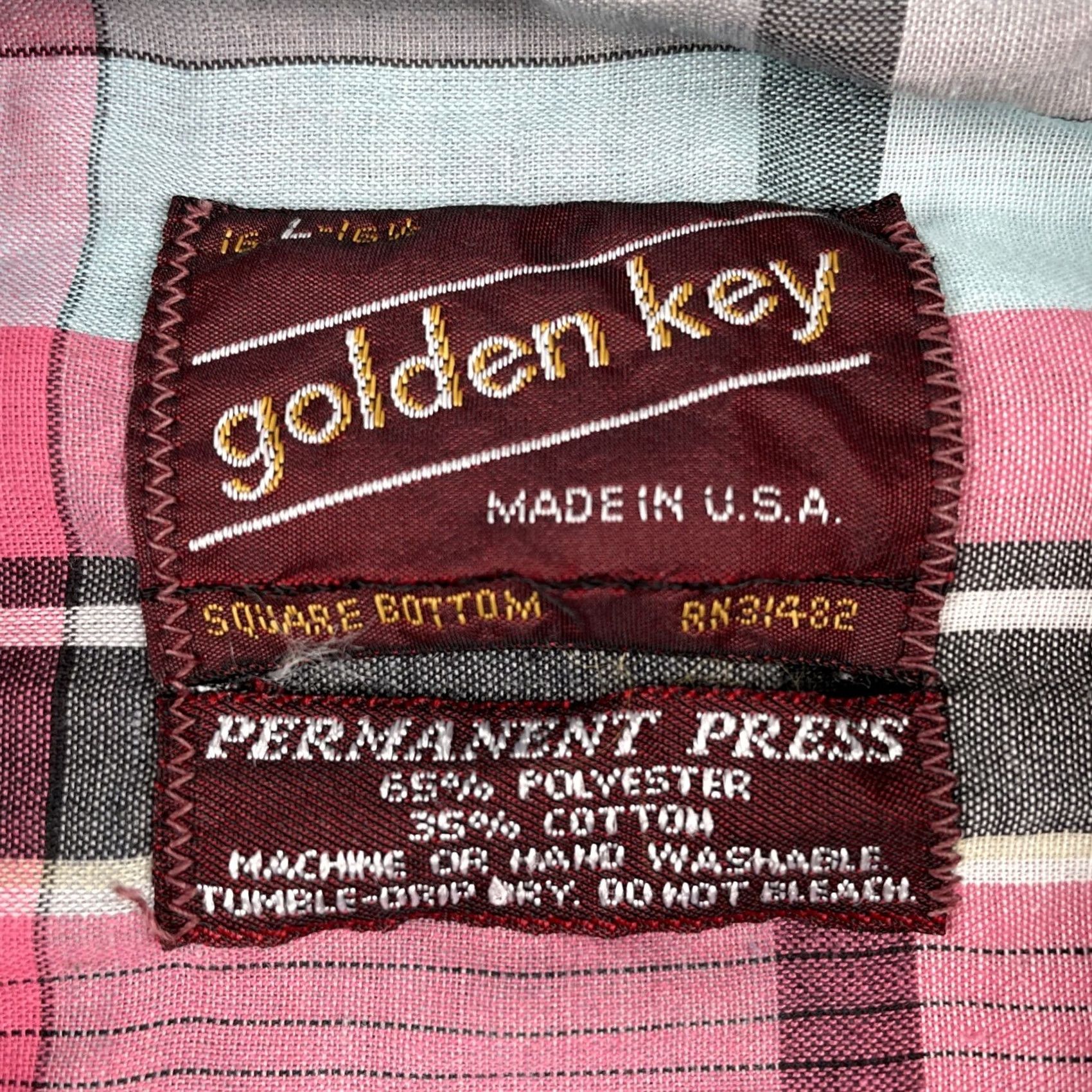 Vintage VINTAGE Golden Key Shirt Button-Up Plaid Short Sleeve Blue Pink USA Mens Large Shirt Size US L / EU 52-54 / 3 - 3 Thumbnail