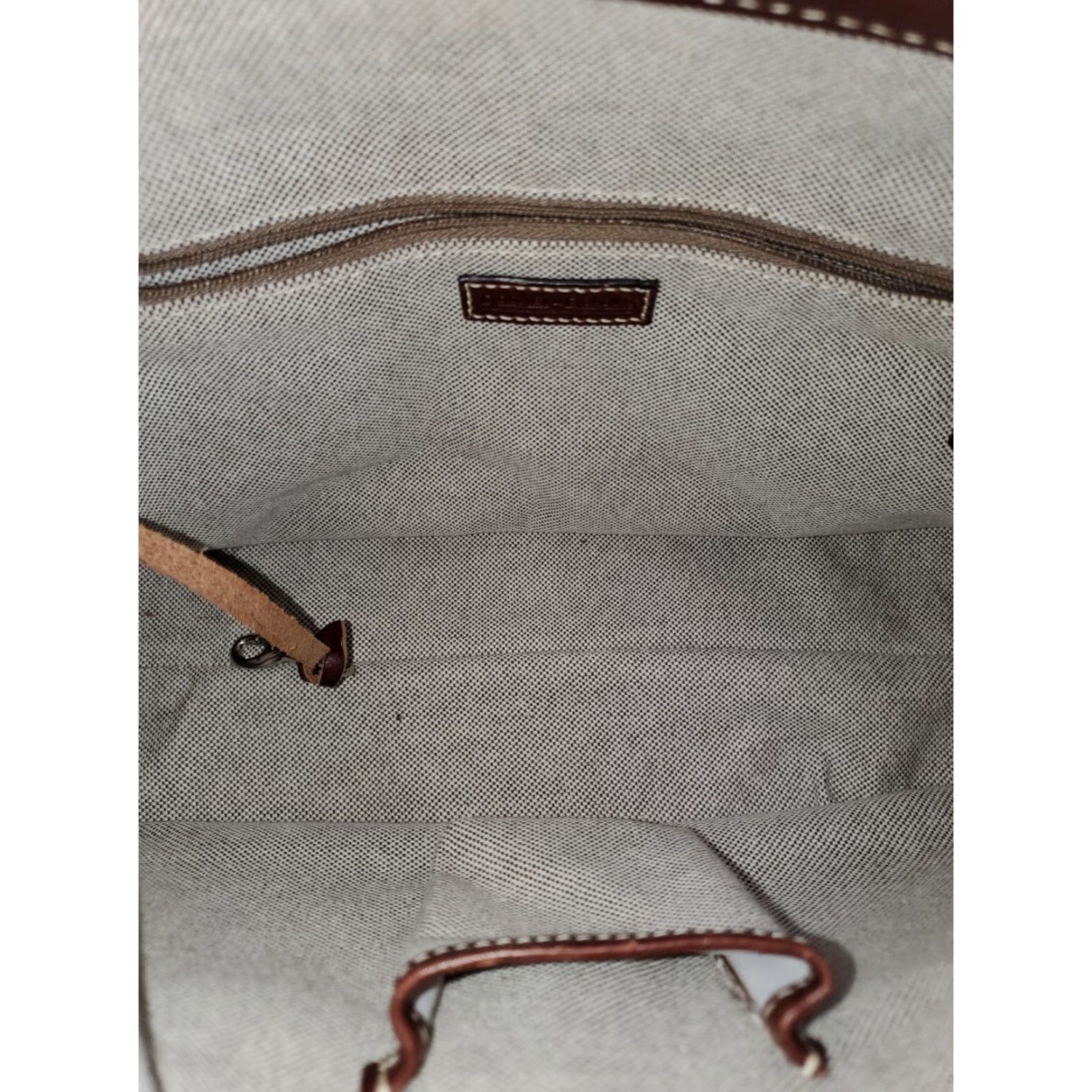 Dooney & Bourke VINTAGE Dooney & Bourke Anniversary Signature Double Pocket Tote Bag Satchel Logo Coin Canvas Leather Brown Beige 12x6x8 Bags Mens Womens Girls Boys Size ONE SIZE - 7 Thumbnail