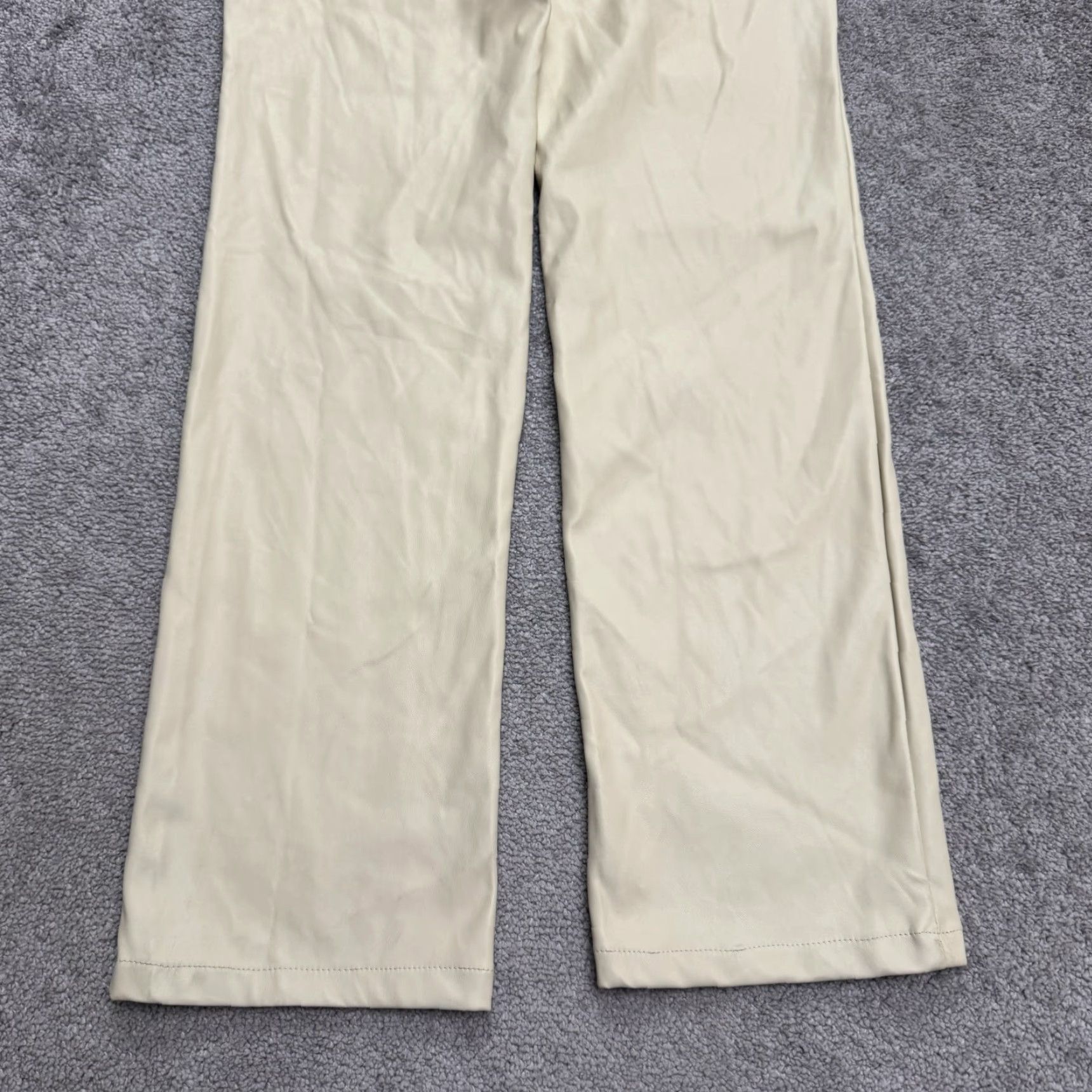 PrettyLittleThing PRETTYLITTLETHING Faux Leather Cut Out Straight Leg Trouser Pants Women 4 Beige Size 27" / US 4 / IT 40 - 3 Thumbnail