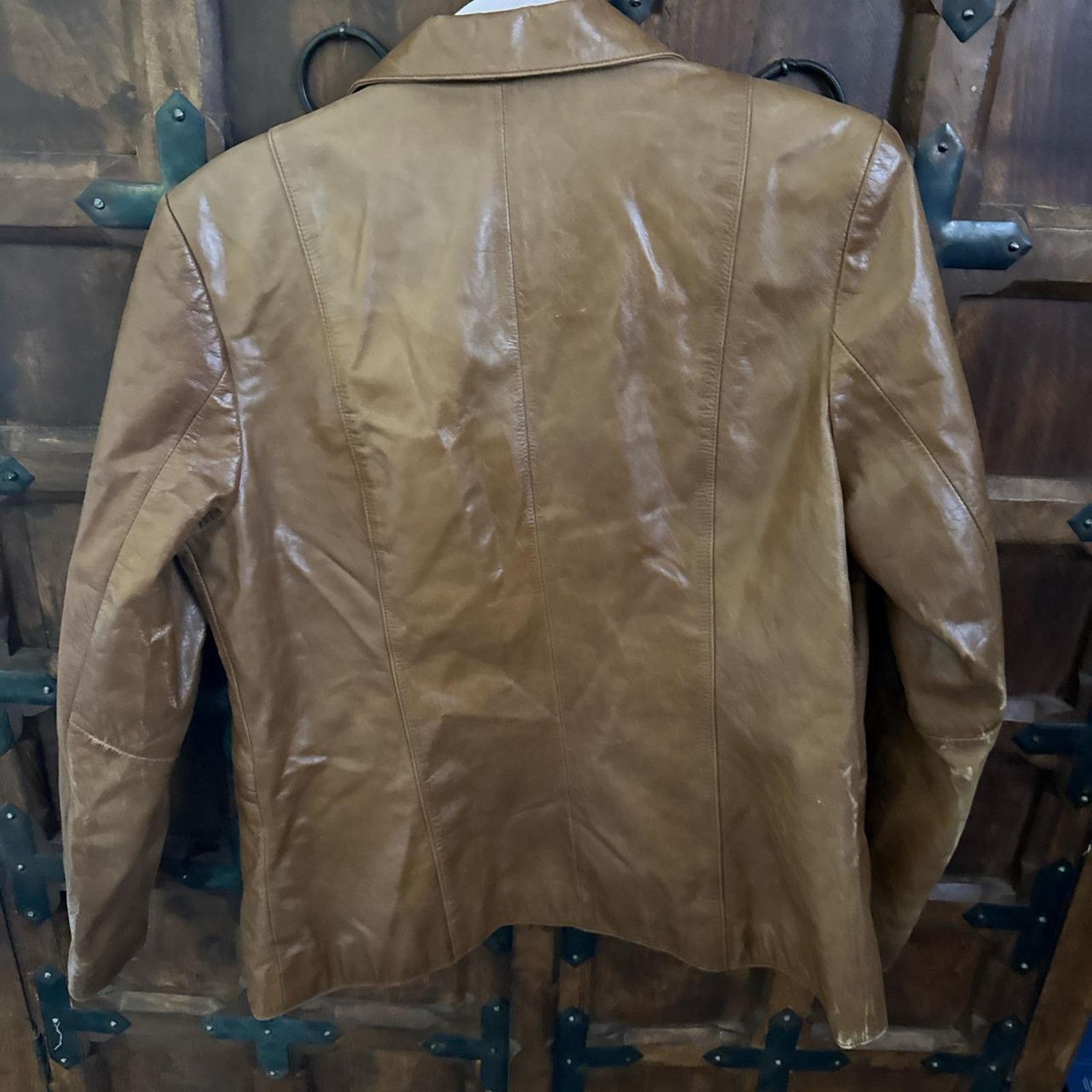 & Other Stories Vintage tan leather blazer jacket button Mens Medium Size M / US 6-8 / IT 42-44 - 4 Thumbnail