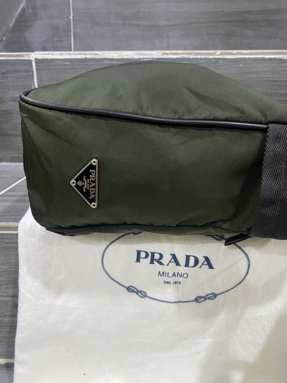 Prada Prada Tessuto Pocono Square Nylon Shoulder Bag Green Size ONE SIZE - 11 Thumbnail
