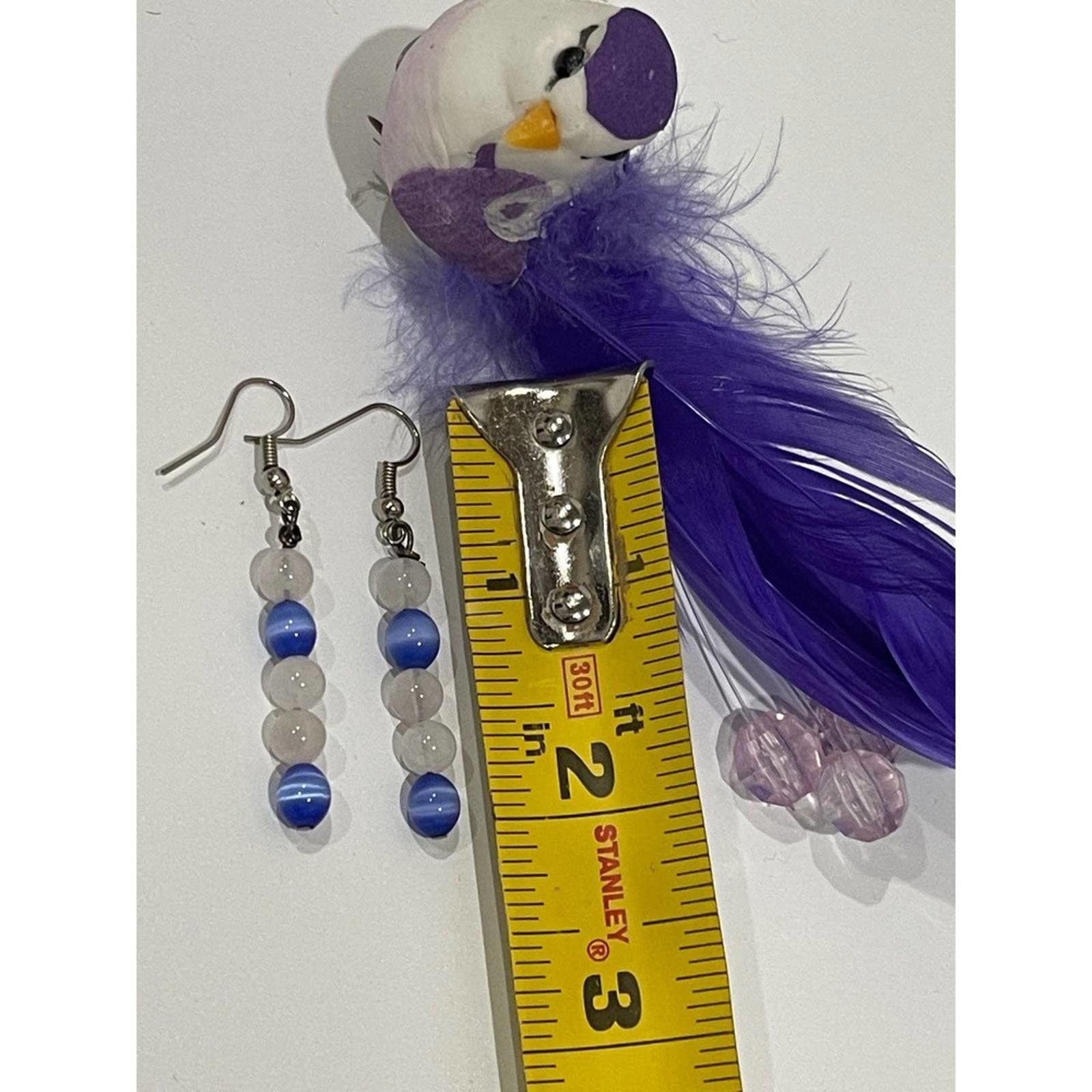 Handmade Handmade Blue and White Beaded Earrings Size ONE SIZE - 3 Thumbnail