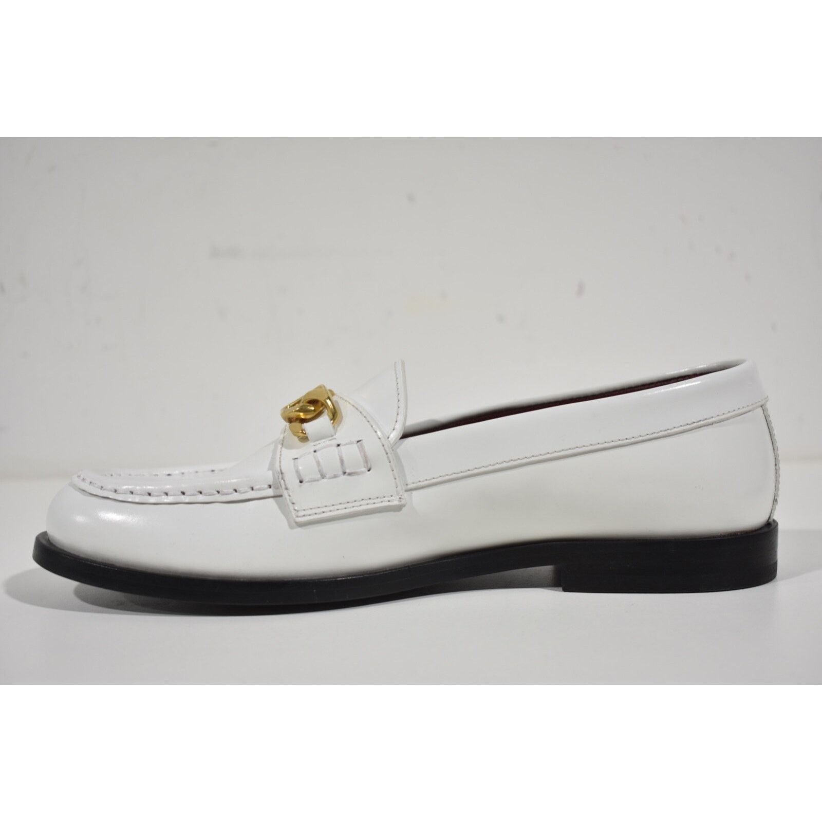 Valentino White Leather V Logo Chain Gold Mule Slip On Flat Loafer 37 Size US 7 / IT 37 - 11 Thumbnail