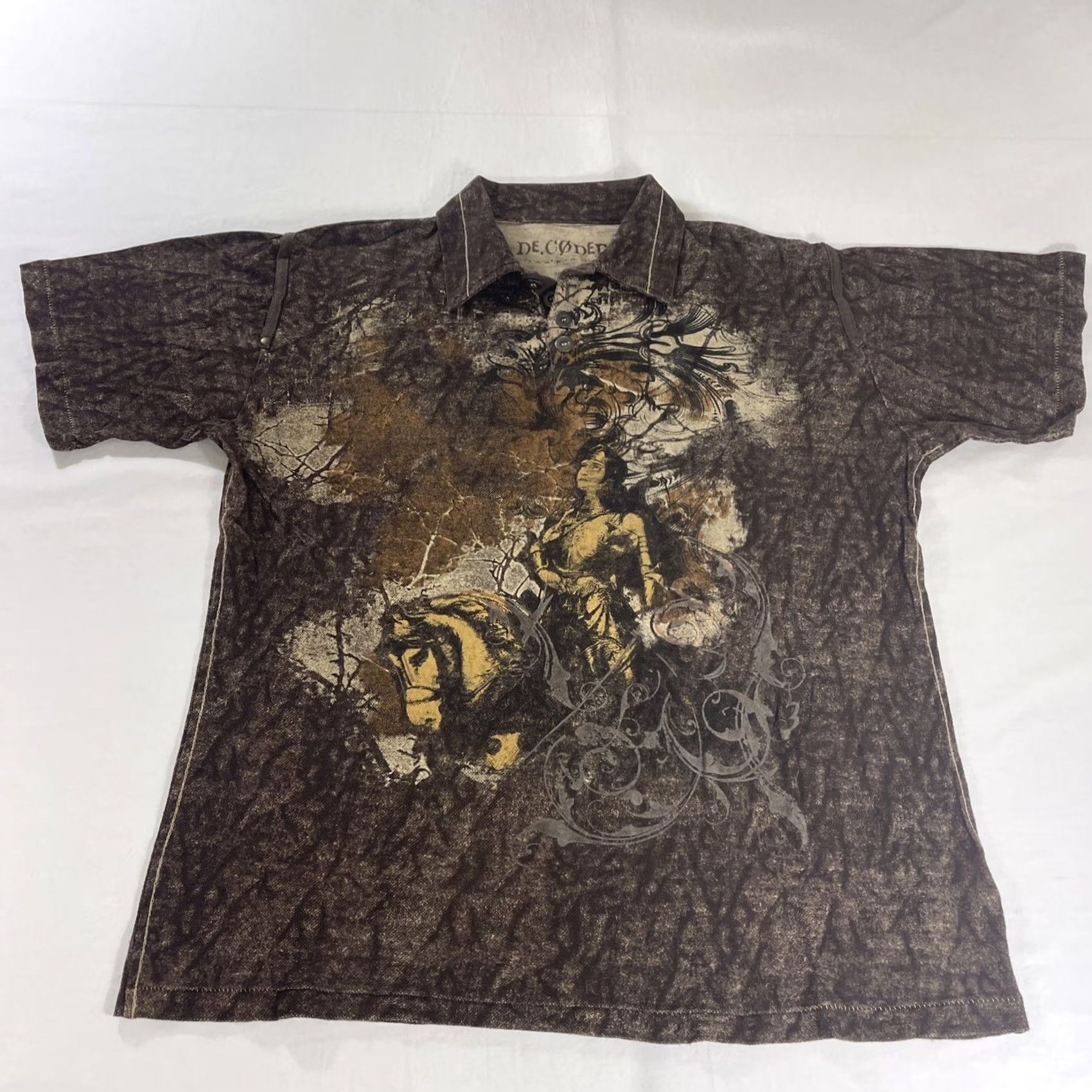 Vintage Decoded Polo Shirt Mens L Polo Brown Horse Warrior AOP Size US L / EU 52-54 / 3 - 2 Thumbnail