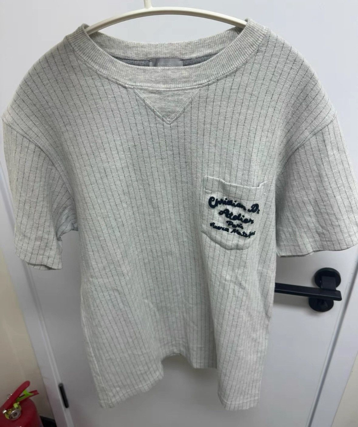 Dior Dior Gray Pocket Embroidered Logo Wool Tee-2505 Size US L / EU 52-54 / 3 - 1 Thumbnail
