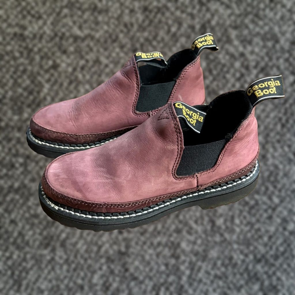 Vintage Georgia Boot Women's 3" Romeo Ankle Boots 7.5 Purple Leather Slip On Bootie B Round Toe Leather Outsole Suede Lining Winter Fall Spring Casual Shoes Size US 9 / IT 39 - 1 Thumbnail