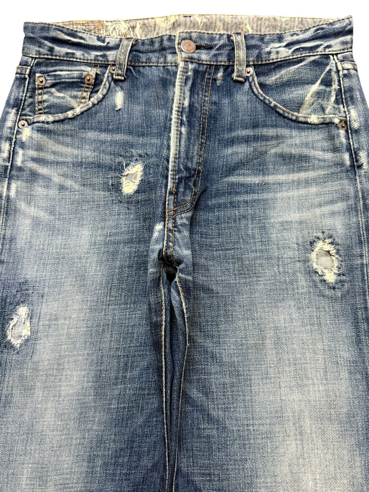 Sugar Cane Vintage Japanese Brand Faded Wash Clawmark Distress Loose Size US 29 - 3 Thumbnail