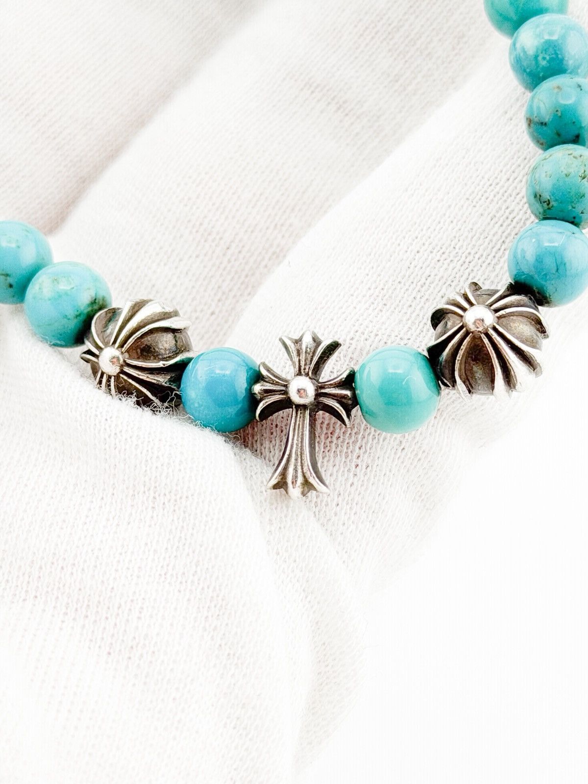 Chrome Hearts RARE! Chrome Hearts 8mm Beaded 3 Silver Bracelet Size ONE SIZE - 4 Thumbnail
