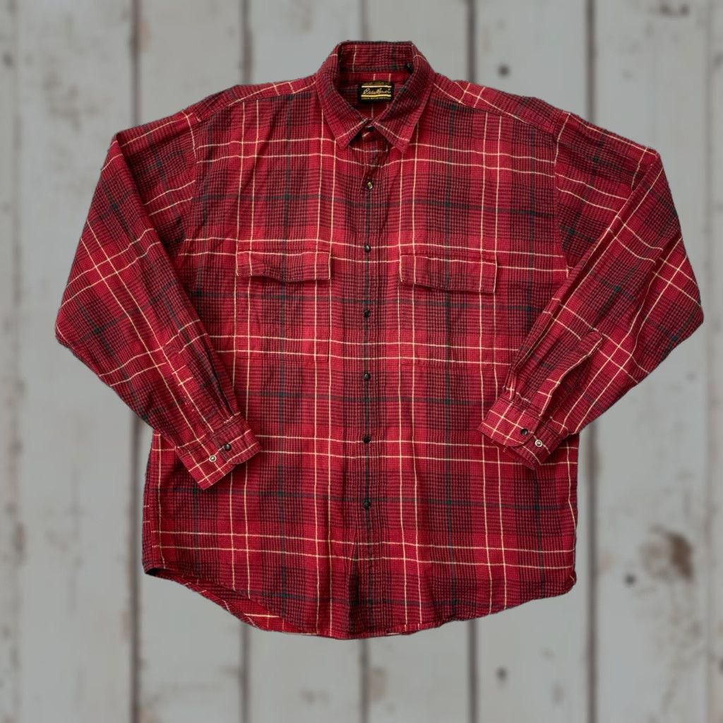 Eddie Bauer VINTAGE Eddie Bauer Plaid Herringbone Shirt Snap Buttons 90s Mens L Size US L / EU 52-54 / 3 - 1 Thumbnail