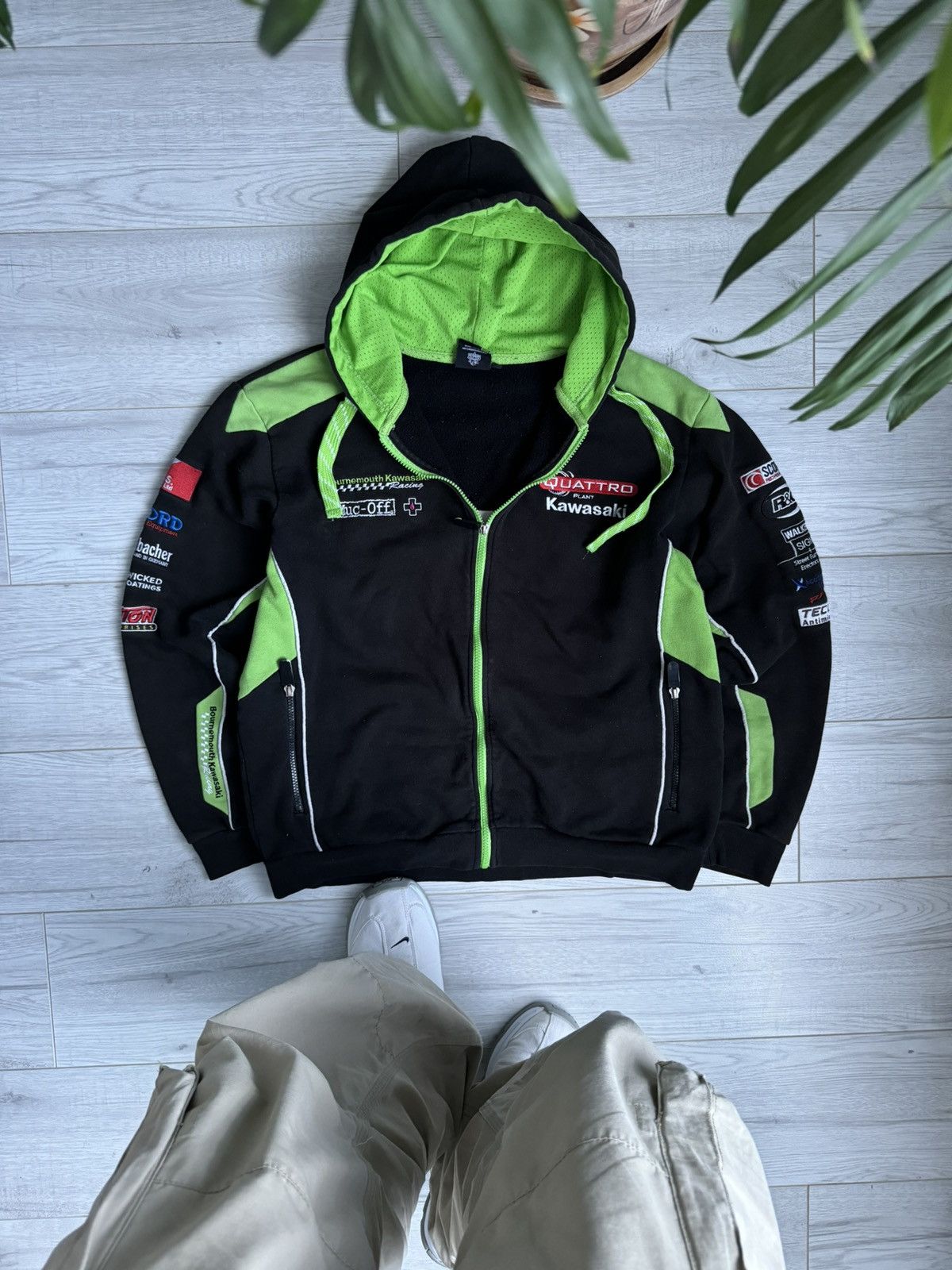 Vintage Vintage racing zip up hoodie jacket Quattro Kawasaki moto Size US L / EU 52-54 / 3 - 3 Thumbnail
