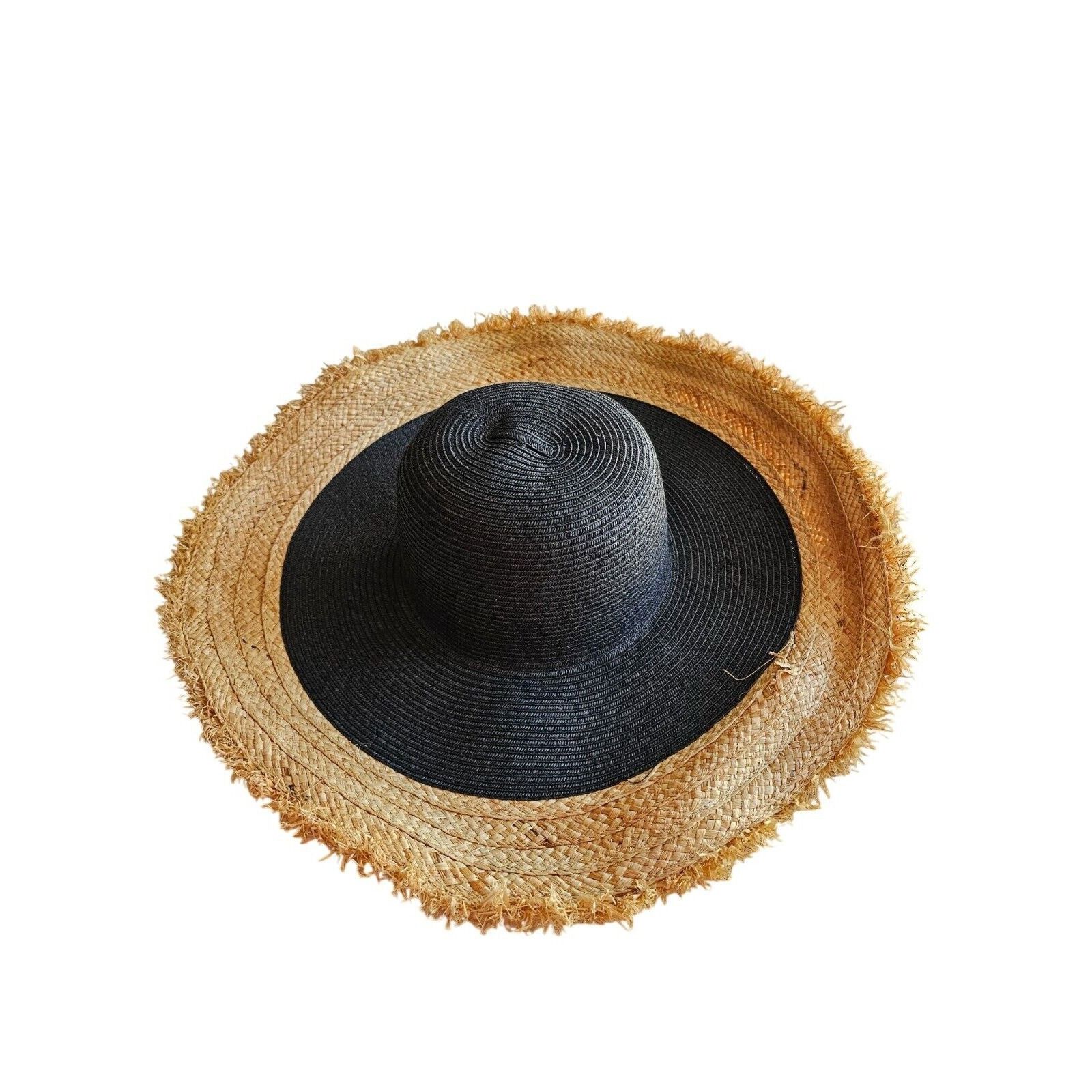 Bcbgmaxazria BCBGMAXAZRIA Black & Natural Frayed Brim Sun Hat Womens Size ONE SIZE - 5 Thumbnail