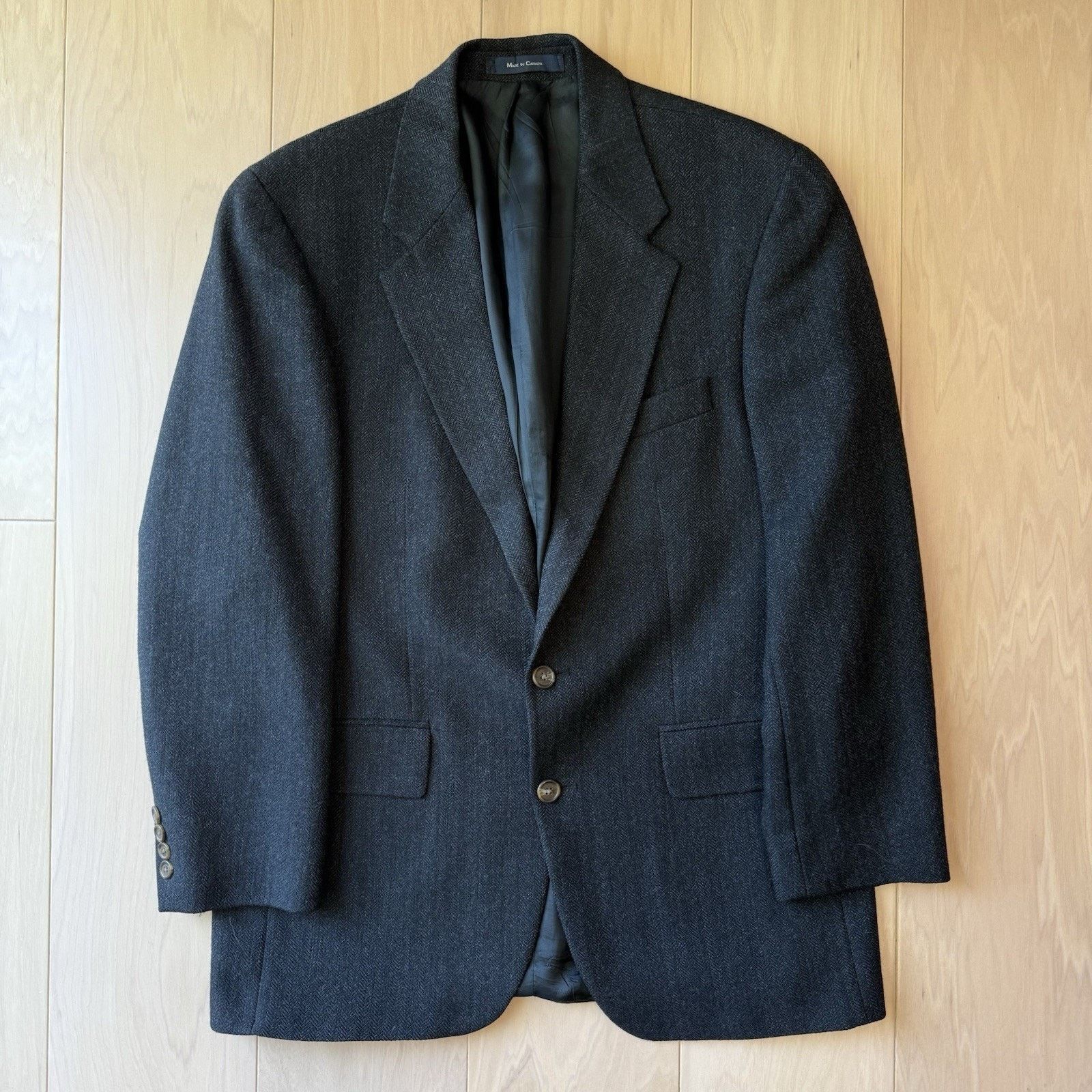 Polo Ralph Lauren × Vintage Vintage Polo University Club Blazer Medium Black Herringbone Size 42R - 2 Thumbnail