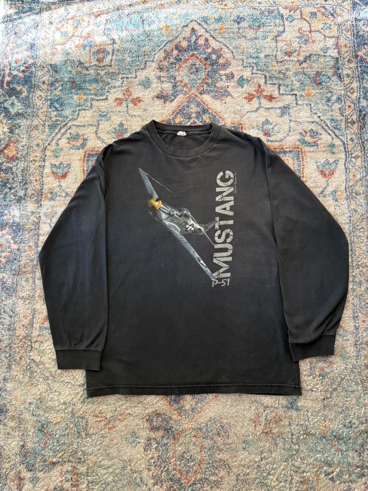 Vintage Vintage P-51 Mustang Fighter Jet Long Sleeve T-shirt Large Size US L / EU 52-54 / 3 - 1 Thumbnail