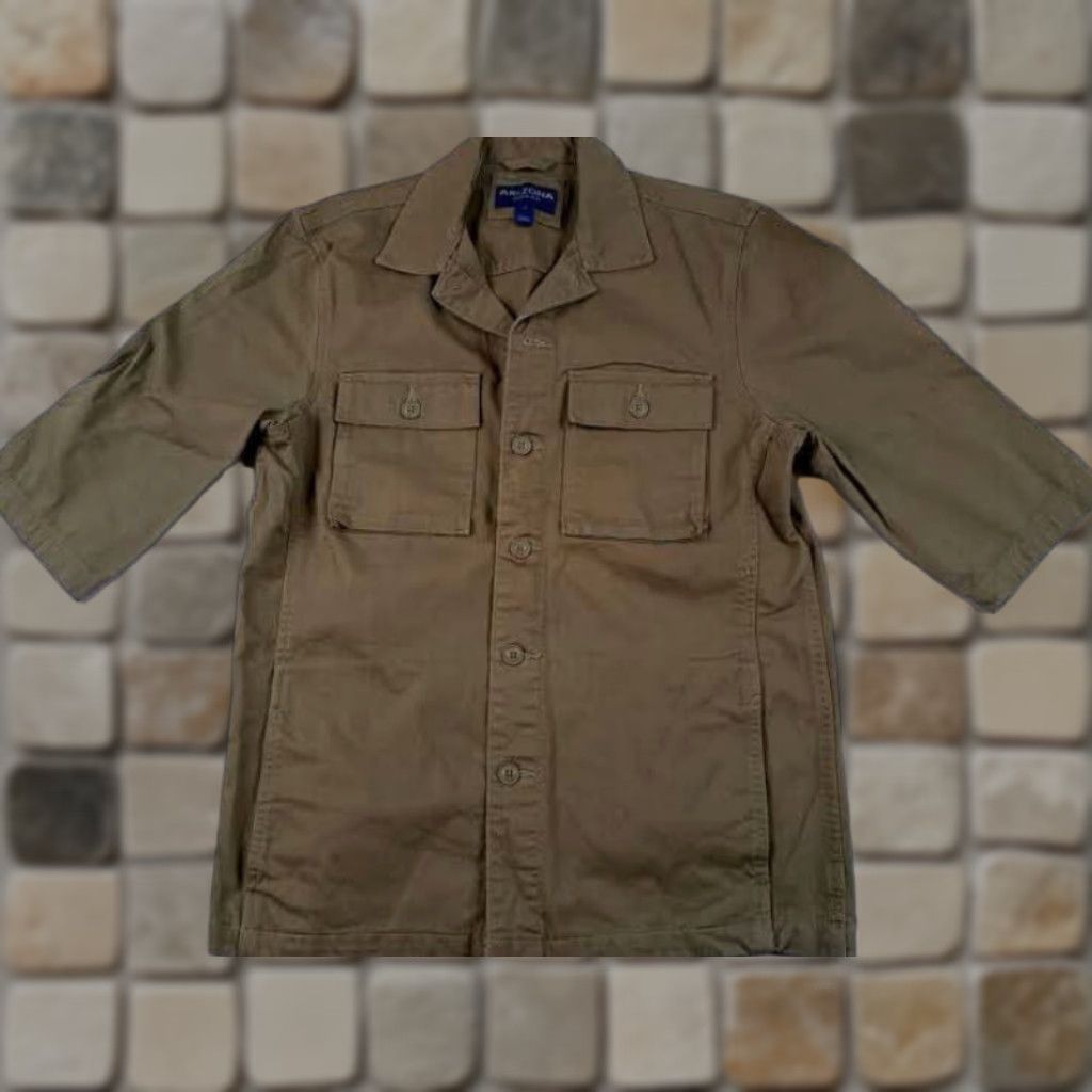 Vintage Arizona Jeans Shirt Button-Up Men Medium Tan Brown Cotton Canvas Short Sleeve Button-Up 29in Long All Seasons Outdoors Pockets Regular Size M Size US M / EU 48-50 / 2 - 1 Thumbnail
