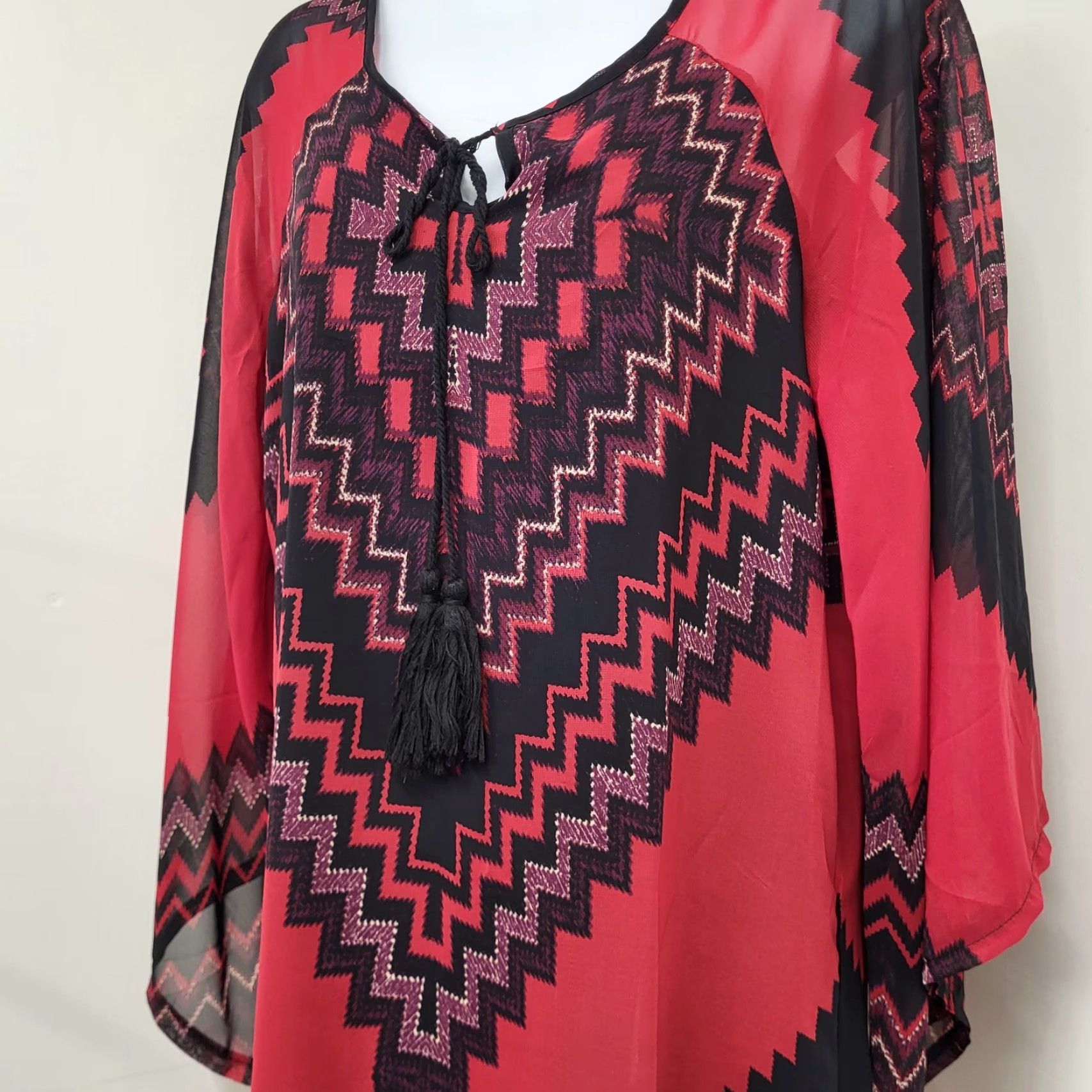 Wrangler Wrangler Dress Womens Medium Red/Black Aztec Americana Kimono Sleeve Geometric Pattern Vintage No Size M / US 6-8 / IT 42-44 - 2 Thumbnail