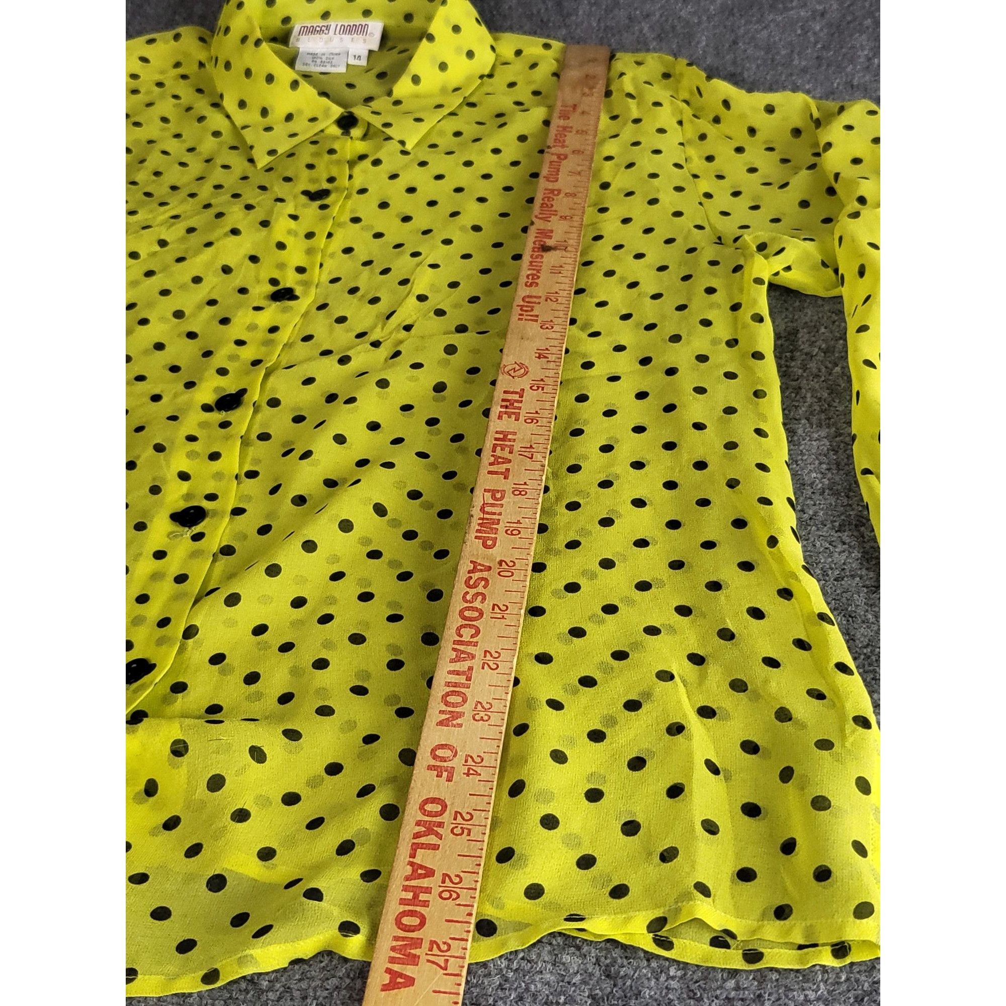 MAGGY LONDON Maggy London Polkadot Silk Blouses Women Sz 14 Yellow Black Size XL / US 12-14 / IT 48-50 - 3 Thumbnail