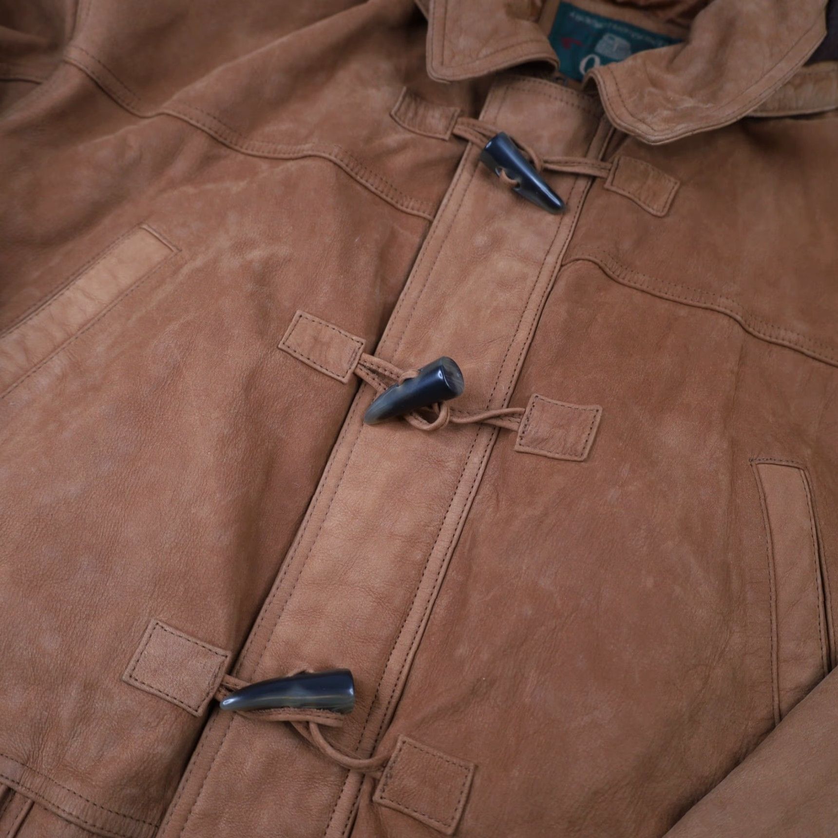 Orvis VINTAGE Orvis Nubuck Leather Toggle Duffle Coat Jacket Brown Large Men Overcoat Leather Size US L / EU 52-54 / 3 - 7 Thumbnail