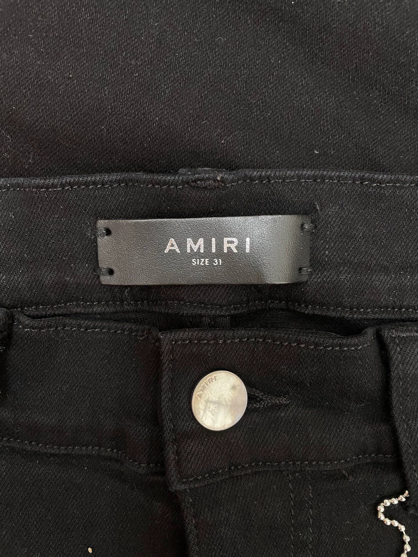 Amiri Amiri Men's Black Distressed Leather Panel Slim Fit Jeans Size US 31 - 3 Thumbnail