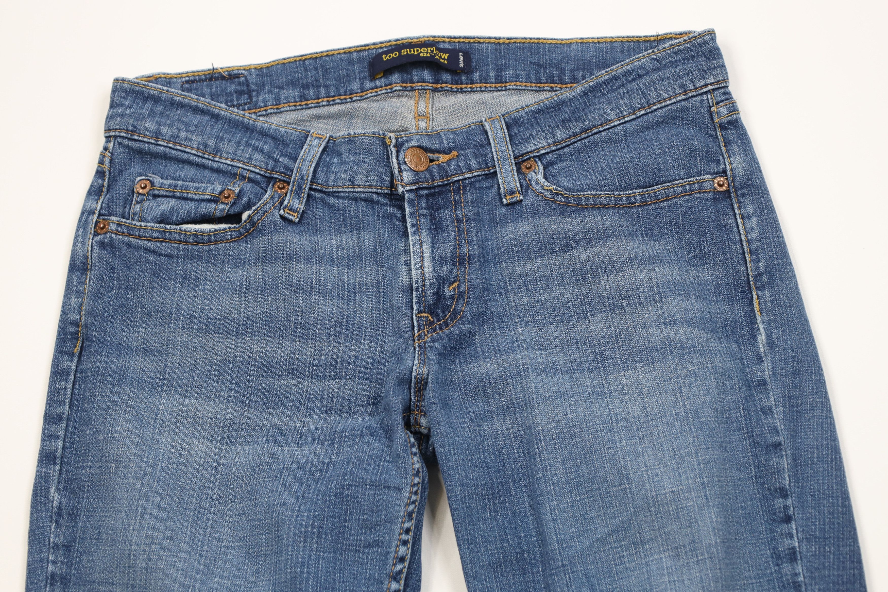 Levi's Vintage Y2K Levis 524 Superlow Flared Denim Jeans Stretch Size 30" / US 8 / IT 44 - 2 Thumbnail