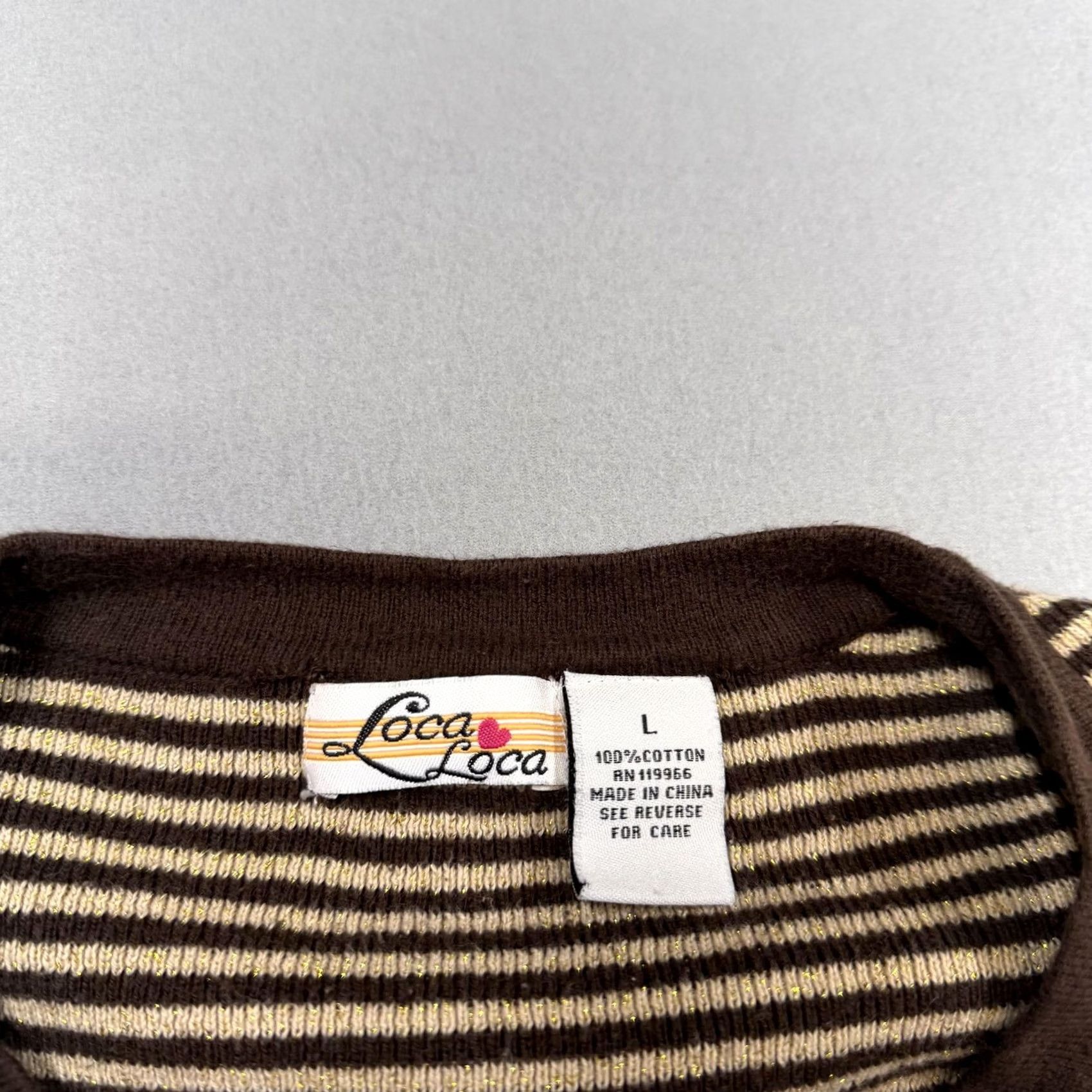 Vintage Loca Loca Sweater Cardigan Womens Large Brown Striped 100% Cotton V Neck Knit Bell Sleeve Casual Vintage: No Size L / US 10 / IT 46 - 4 Thumbnail