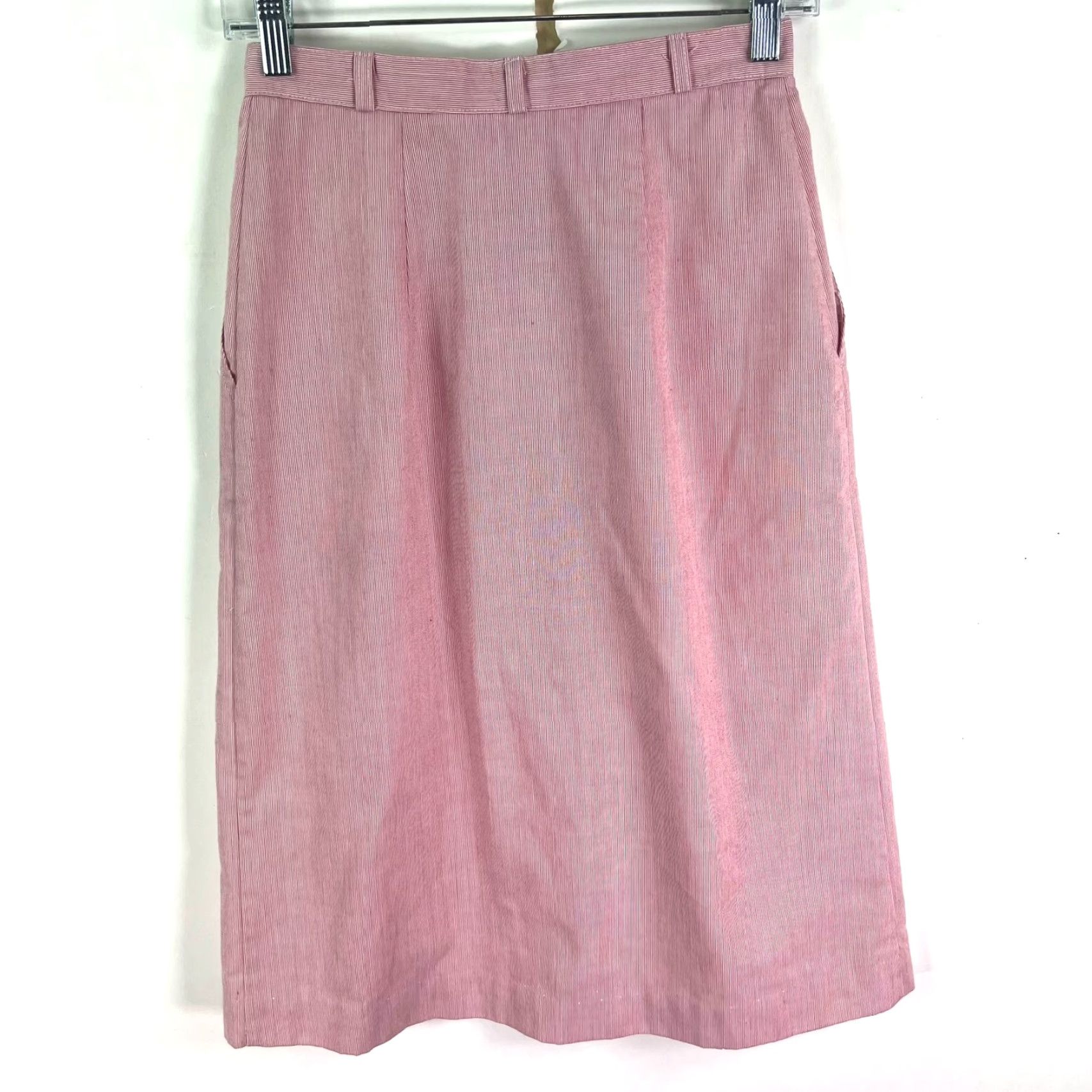 Vintage VINTAGE Norton McNaughton Striped Skirt Womens 8 Red/White Pockets Belt Loops A-Line Knee Length 80s Retro Womens Size 30" / US 8 / IT 44 - 5 Thumbnail