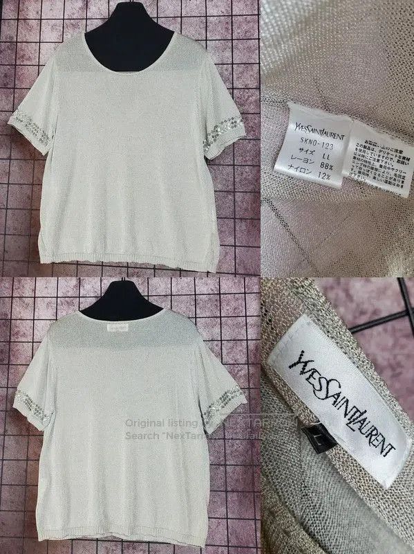 Yves Saint Laurent YSL Summer Light Gray Embroidered Short Sleeve Tee . Size L / US 10 / IT 46 - 1 Thumbnail