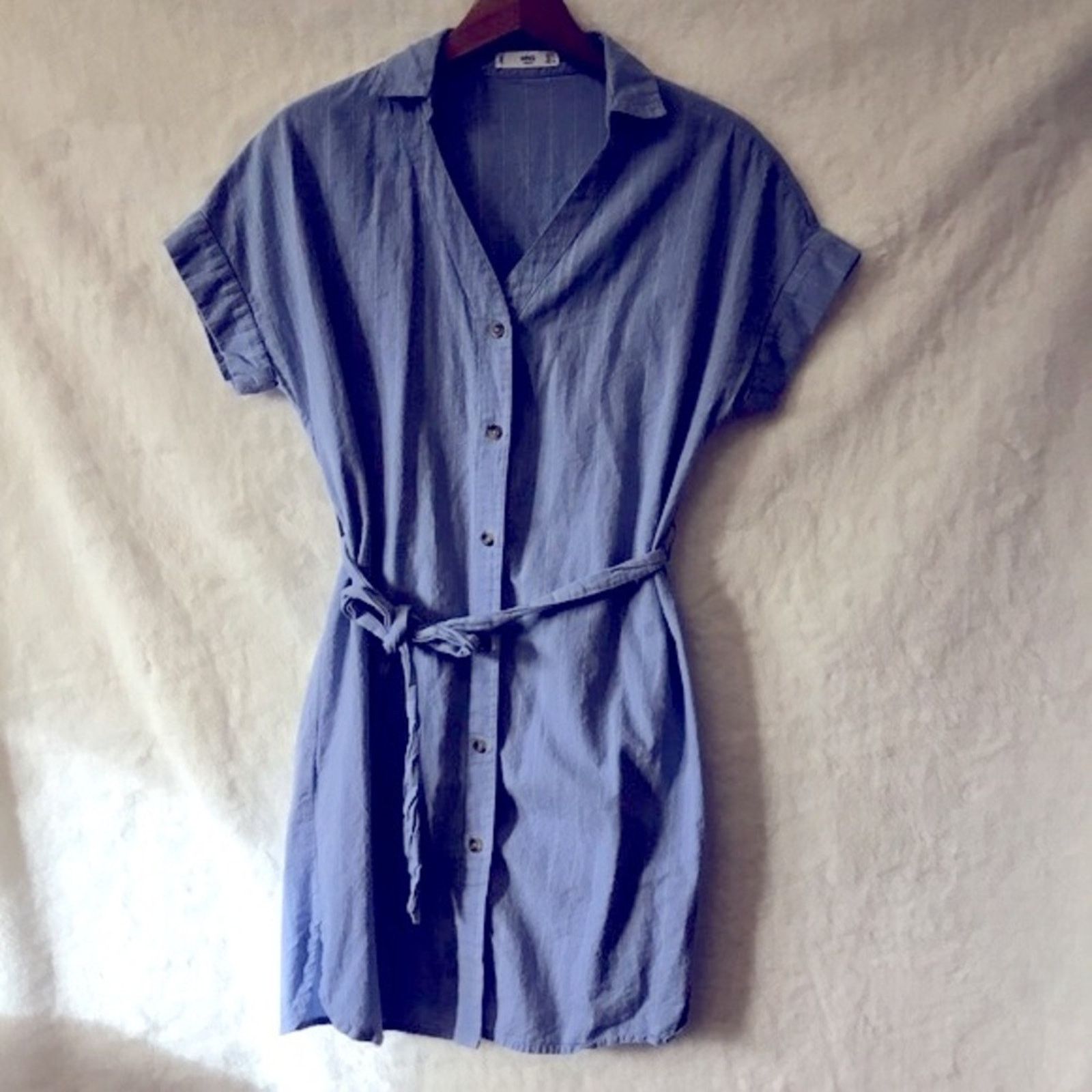 Mango MNG Blue with White Striped Button Dress Size S / US 4 / IT 40 - 1 Thumbnail