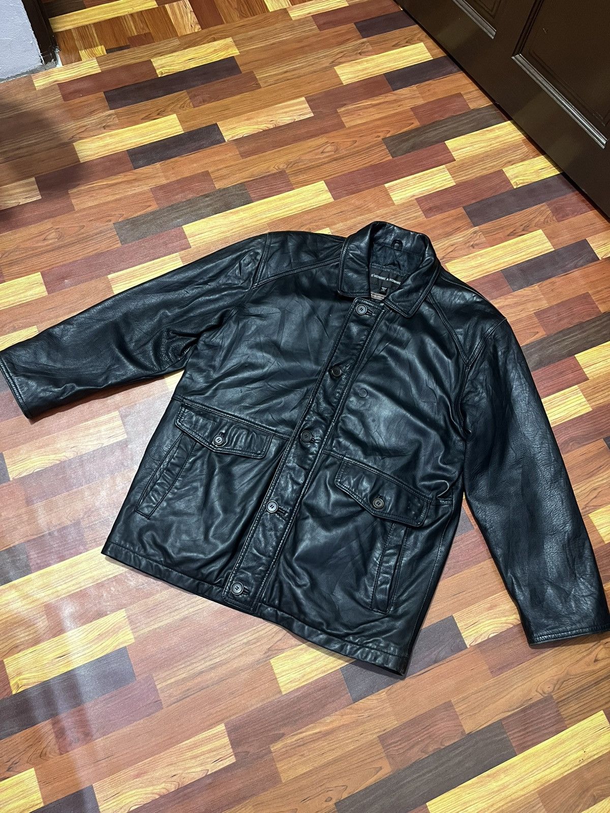 Genuine Leather Vintage Korean Leather Car Coat Jacket Black M Size US M / EU 48-50 / 2 - 14 Thumbnail