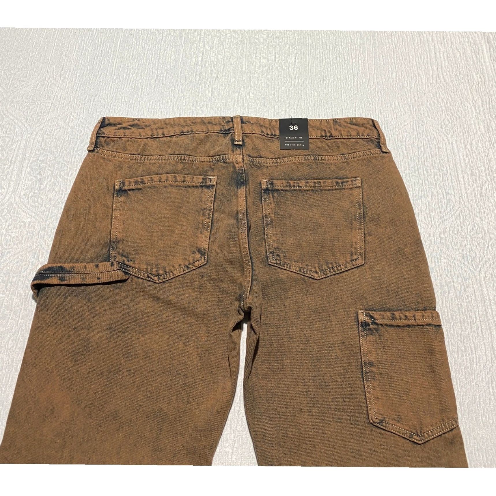 Fashion Nova Nova Men Carpenter Jeans Regular Fit Brown Straight Size 36 Denim Cotton Zipper Ankle Zip Pockets Cargo 32 Inseam Size US 36 / EU 52 - 2 Thumbnail