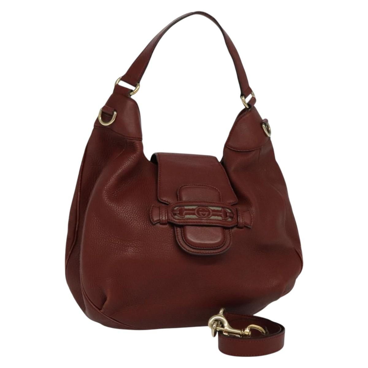 GUCCI Shoulder Bag Leather Brown Gold